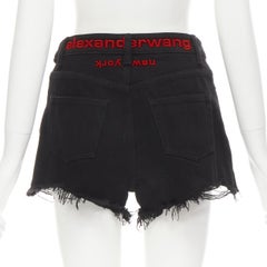 ALEXANDER WANG black foldover waist logo embroidery cut off denim horts 24"