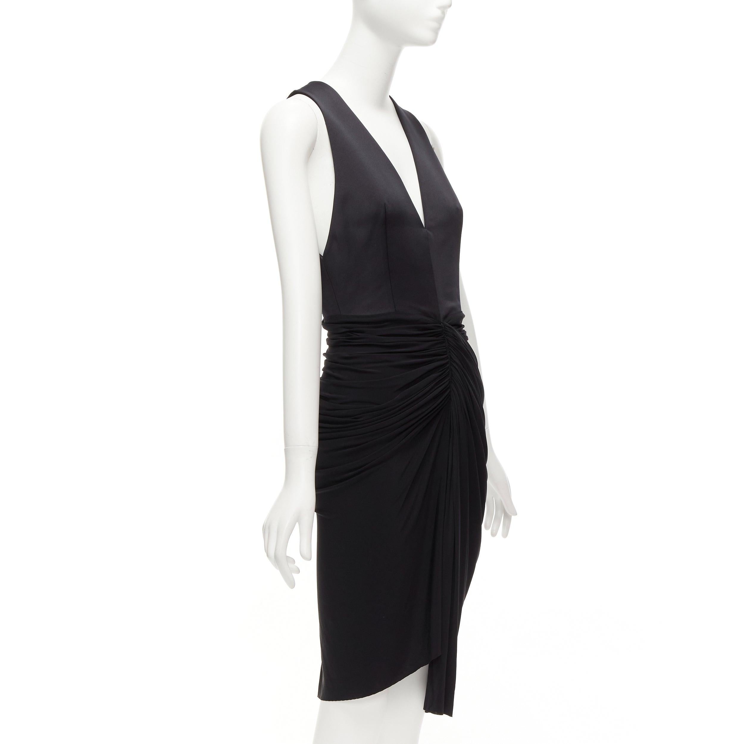Black ALEXANDER WANG black front drape vneck silk lined knee codycon dress US4 S For Sale
