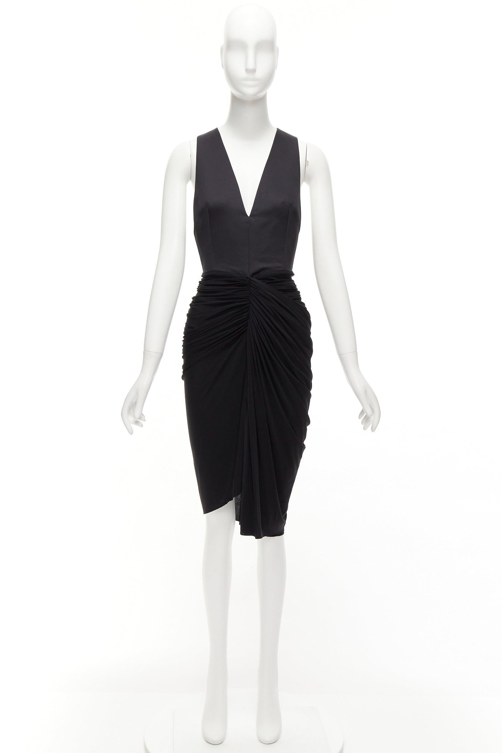 ALEXANDER WANG black front drape vneck silk lined knee codycon dress US4 S For Sale 4