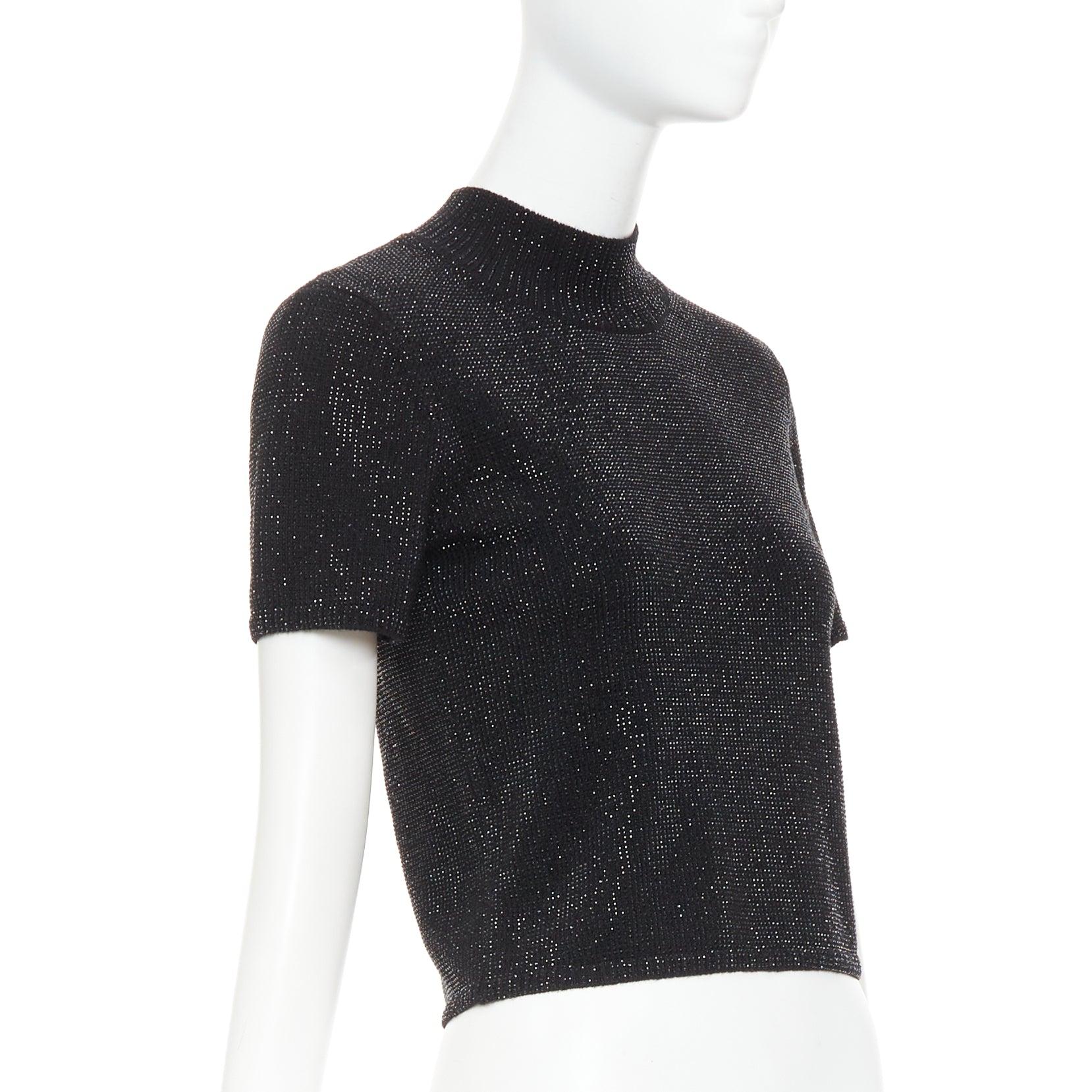 Noir ALEXANDER WANG black Hotfix crystal double cashmere cropped sweater IT36 XXS en vente