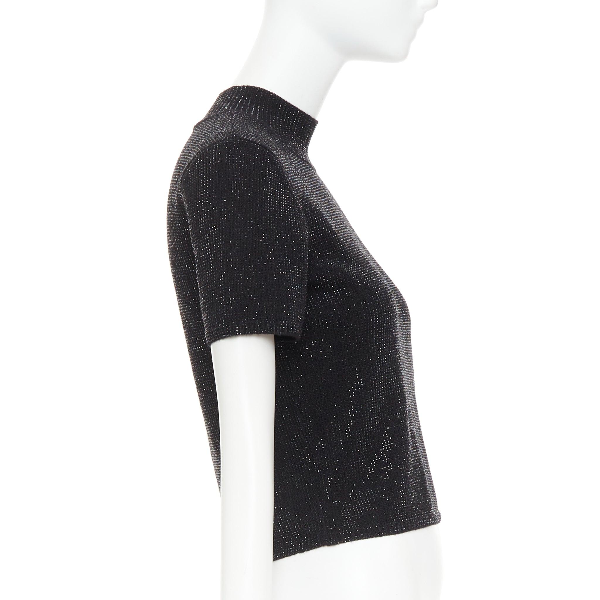 ALEXANDER WANG black Hotfix crystal double cashmere cropped sweater IT36 XXS Excellent état - En vente à Hong Kong, NT