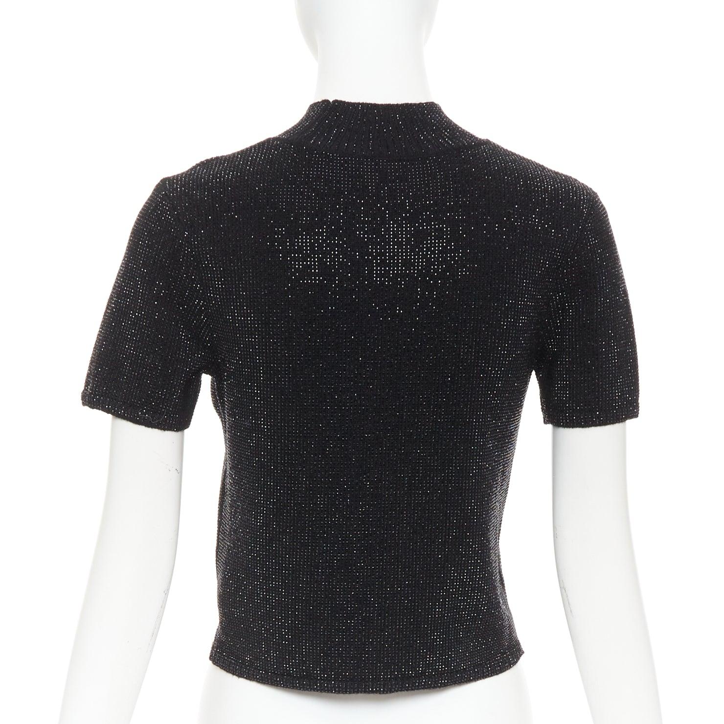 ALEXANDER WANG black Hotfix crystal double cashmere cropped sweater IT36 XXS Pour femmes en vente