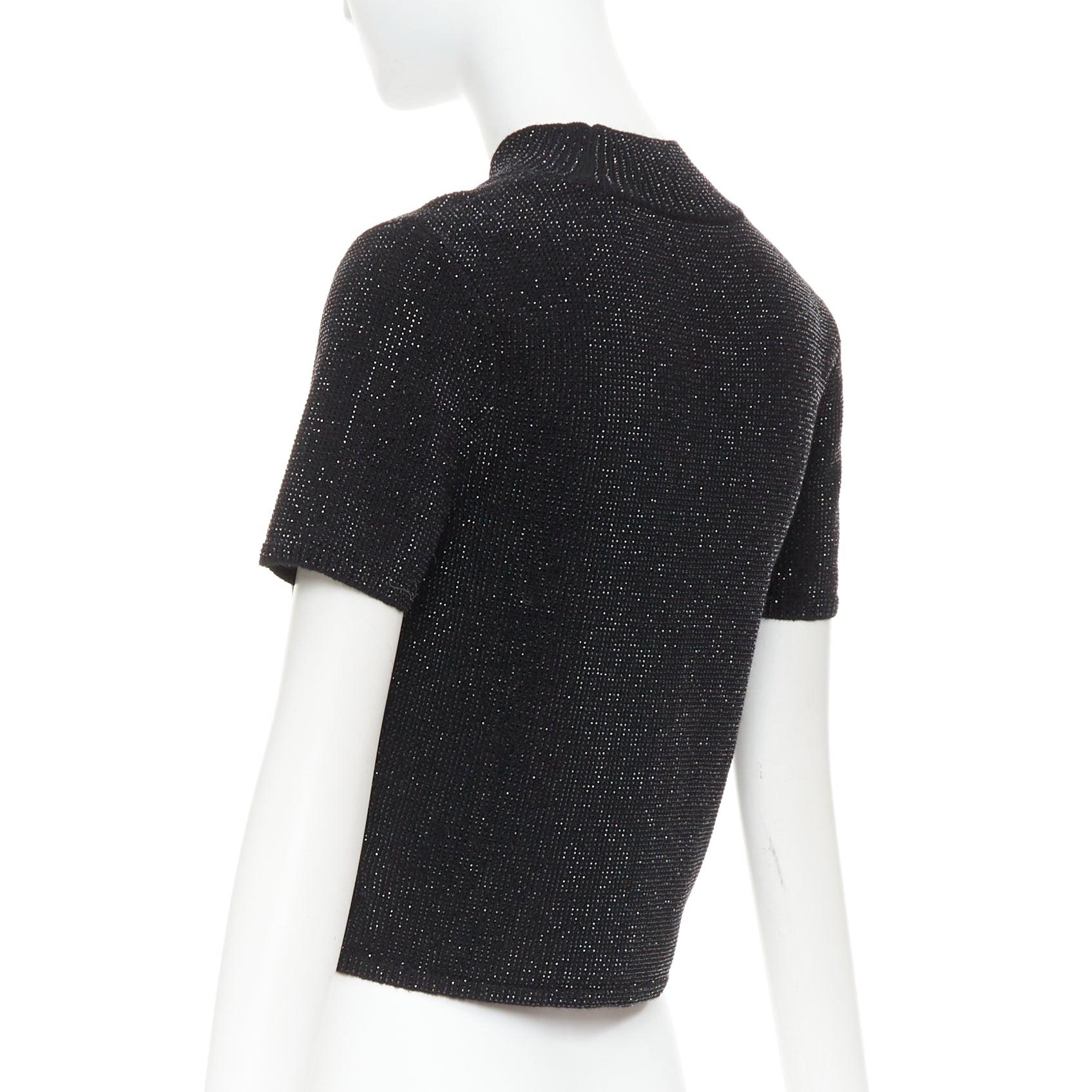 ALEXANDER WANG black Hotfix crystal double cashmere cropped sweater IT36 XXS en vente 1