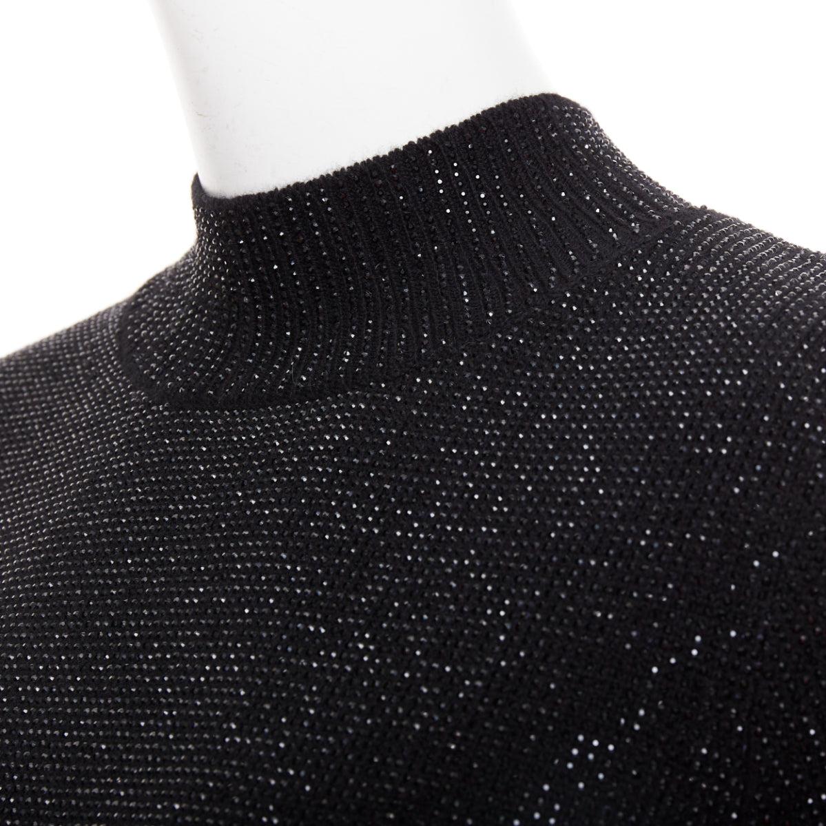ALEXANDER WANG black Hotfix crystal double cashmere cropped sweater IT36 XXS en vente 2