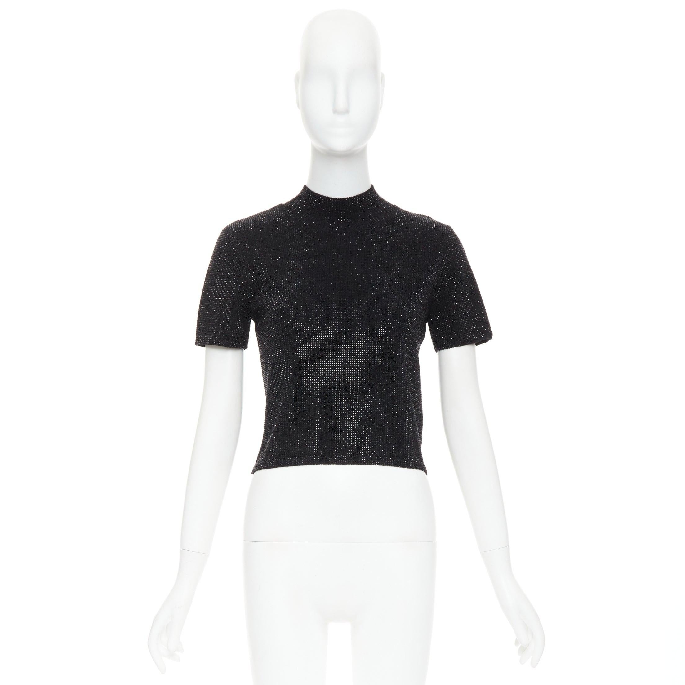 ALEXANDER WANG black Hotfix crystal double cashmere cropped sweater IT36 XXS en vente 4