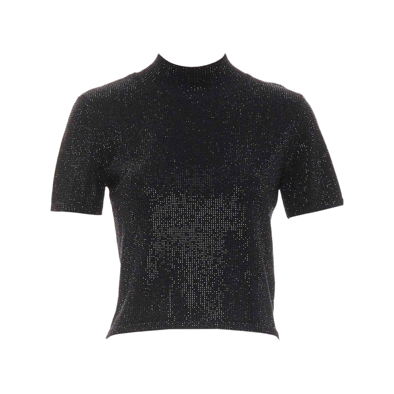 ALEXANDER WANG black Hotfix crystal double cashmere cropped sweater IT36 XXS