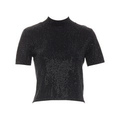 ALEXANDER WANG black Hotfix crystal double cashmere cropped sweater IT36 XXS
