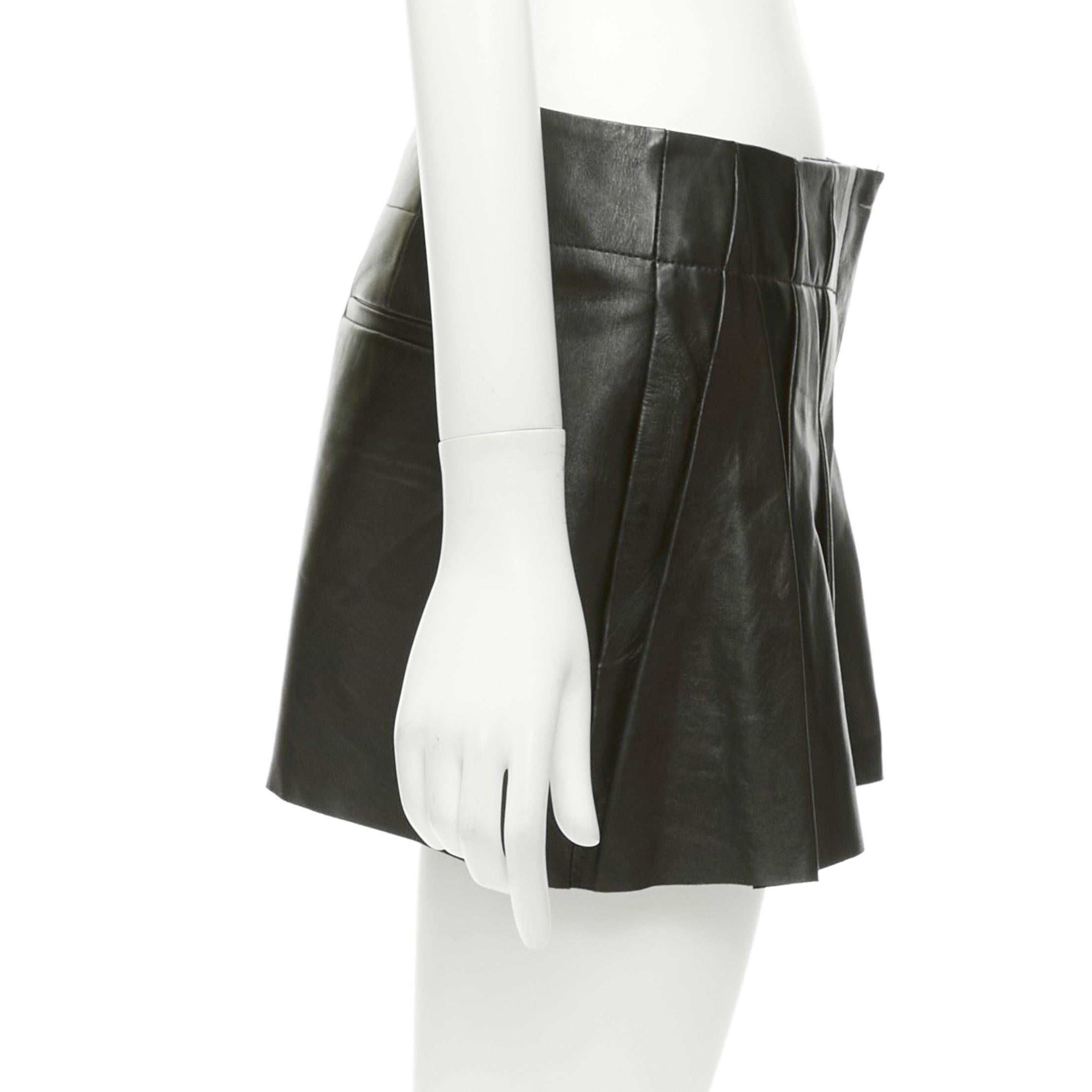 ALEXANDER WANG black lambskin leather pleated front shorts US2 S In Good Condition For Sale In Hong Kong, NT