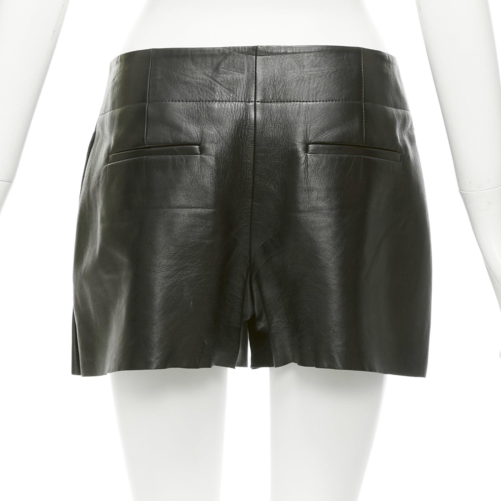 ALEXANDER WANG black lambskin leather pleated front shorts US2 S For Sale 1