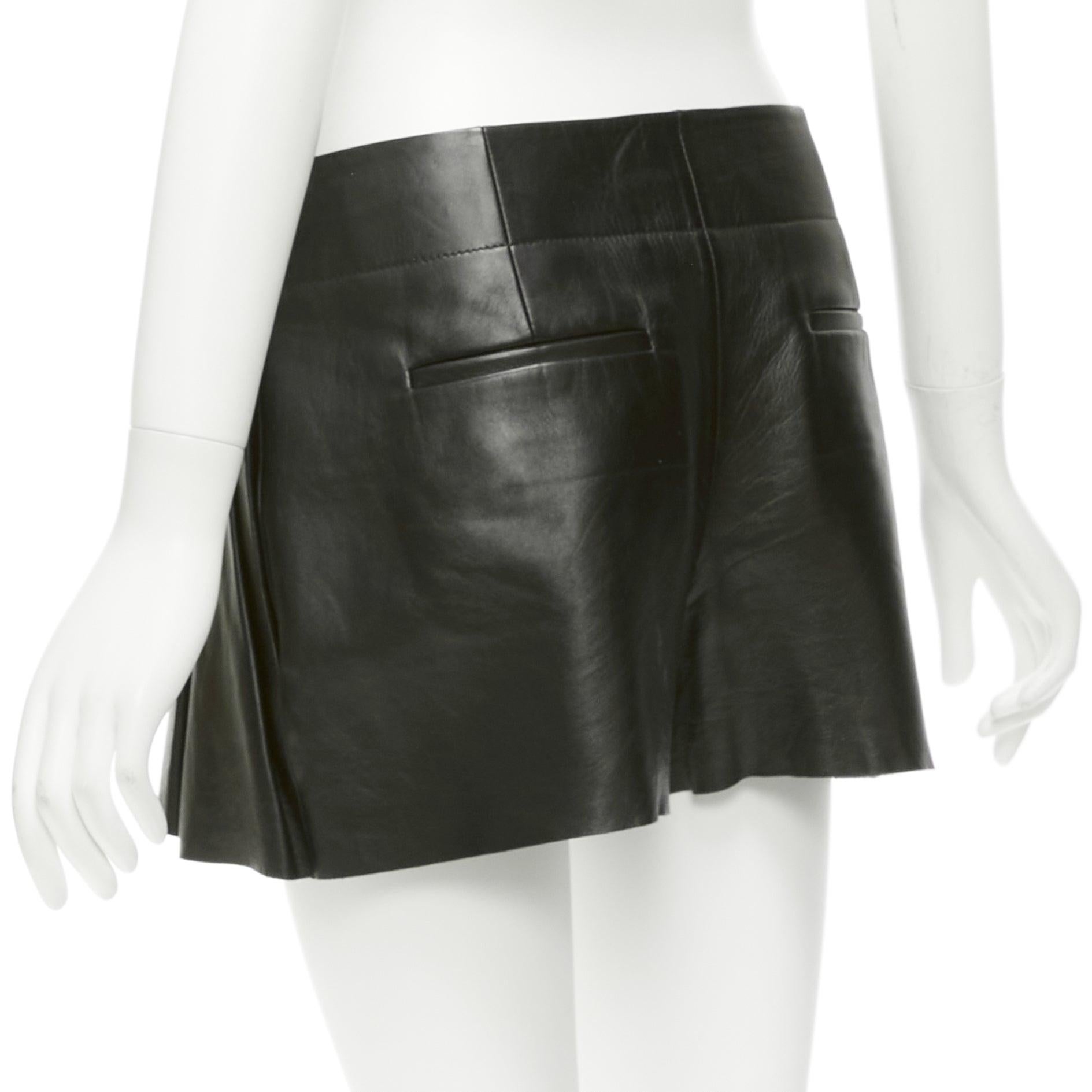 ALEXANDER WANG black lambskin leather pleated front shorts US2 S For Sale 2