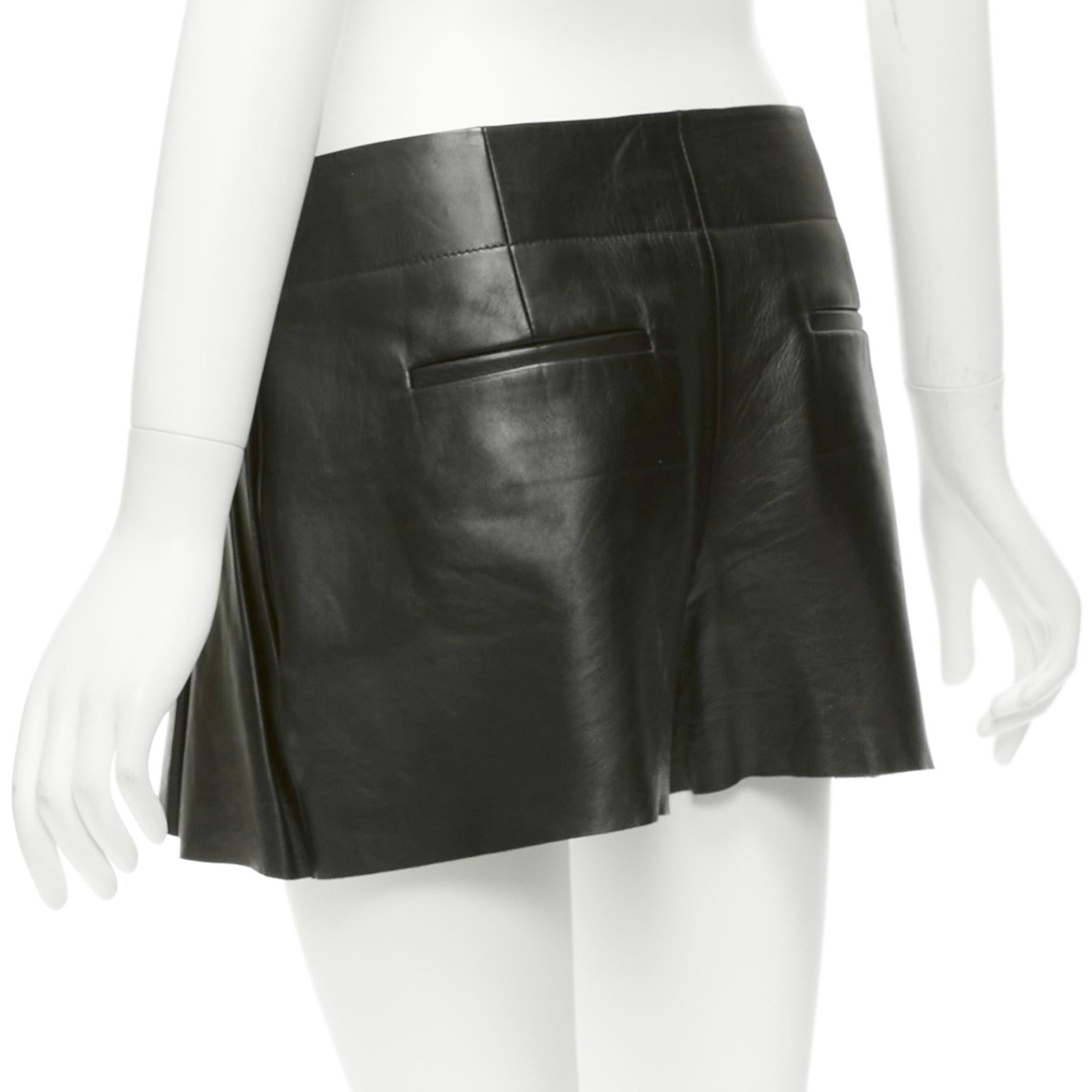 ALEXANDER WANG black lambskin leather pleated front shorts US2 S For Sale 1