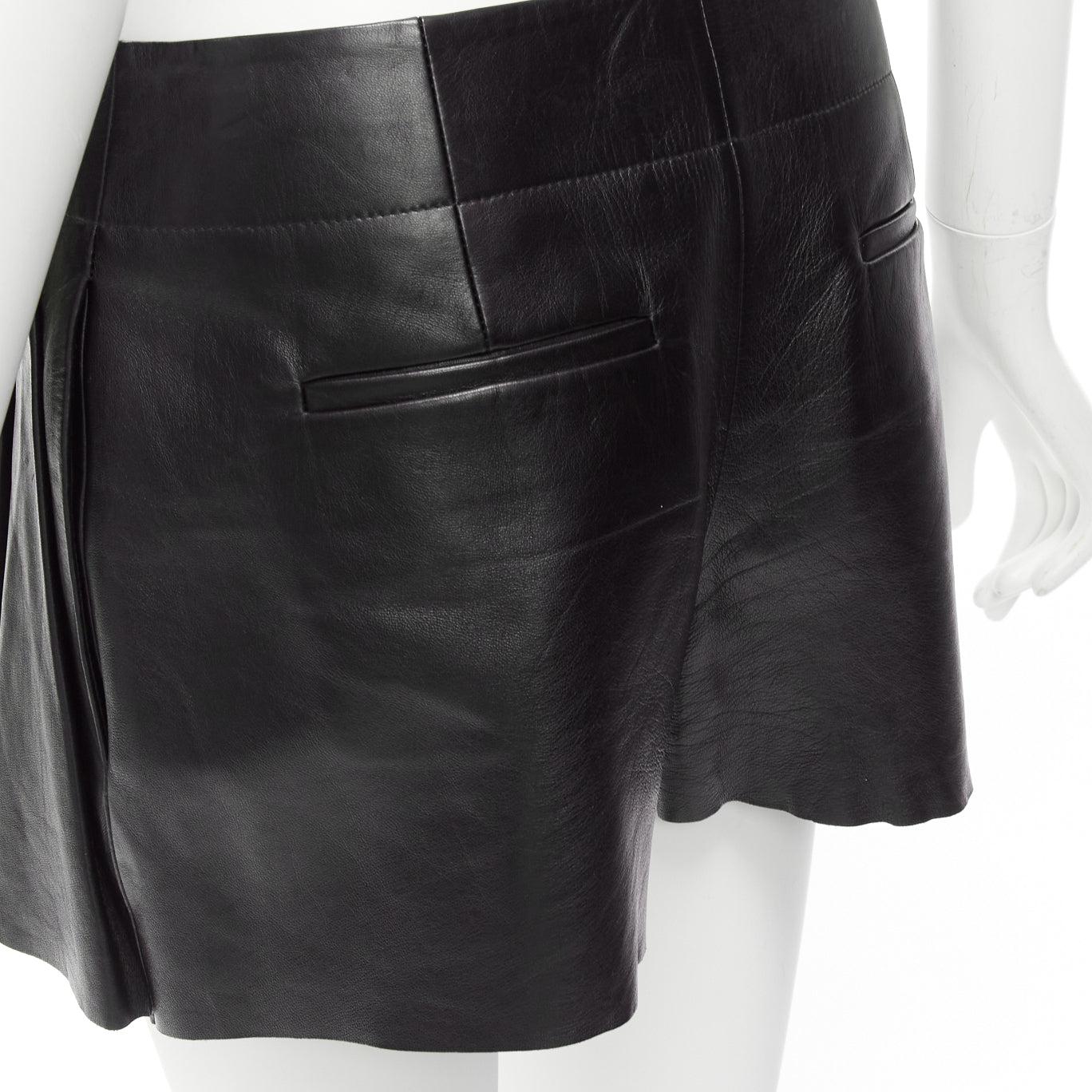 ALEXANDER WANG black lambskin leather pleated front shorts US2 S For Sale 2