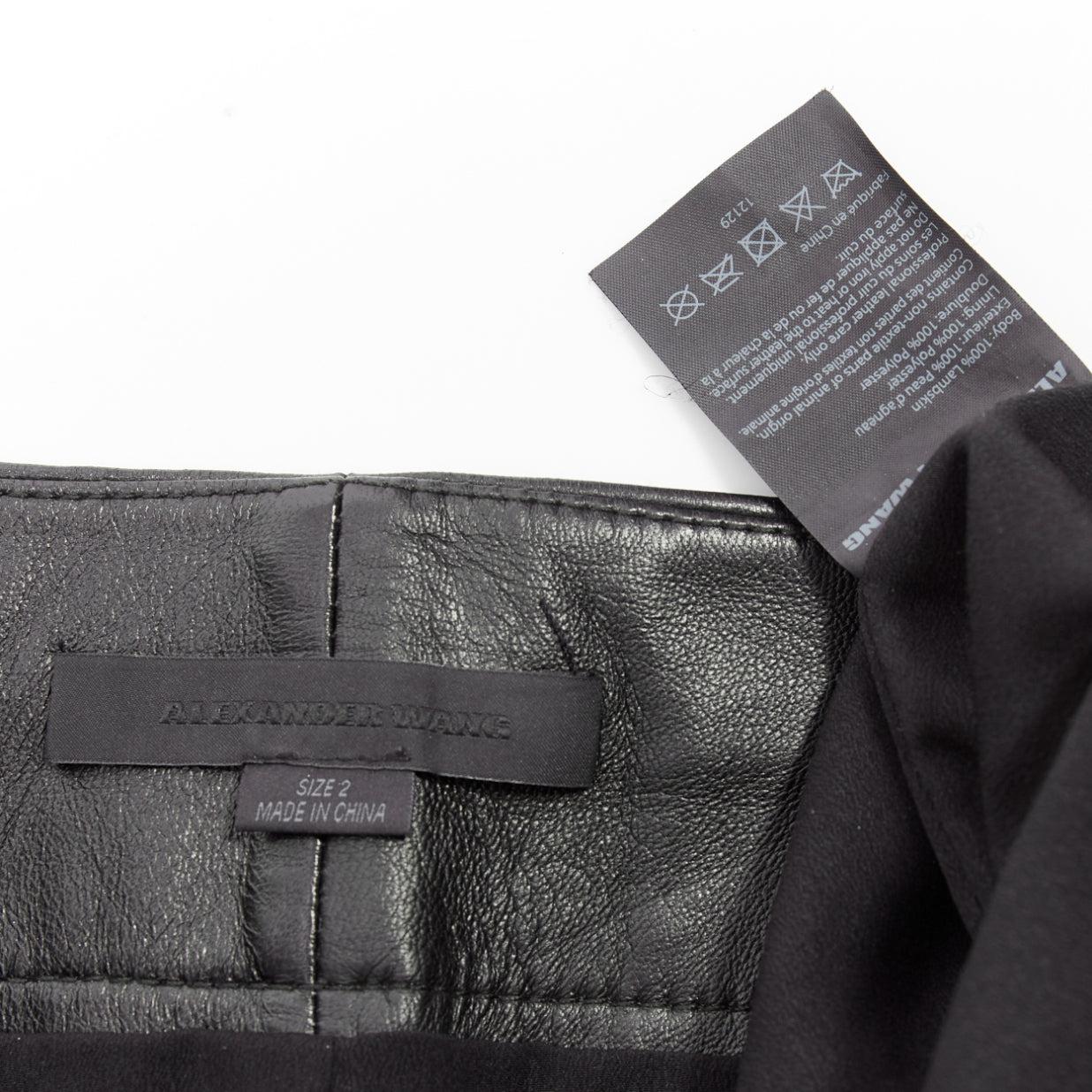 ALEXANDER WANG black lambskin leather pleated front shorts US2 S For Sale 3