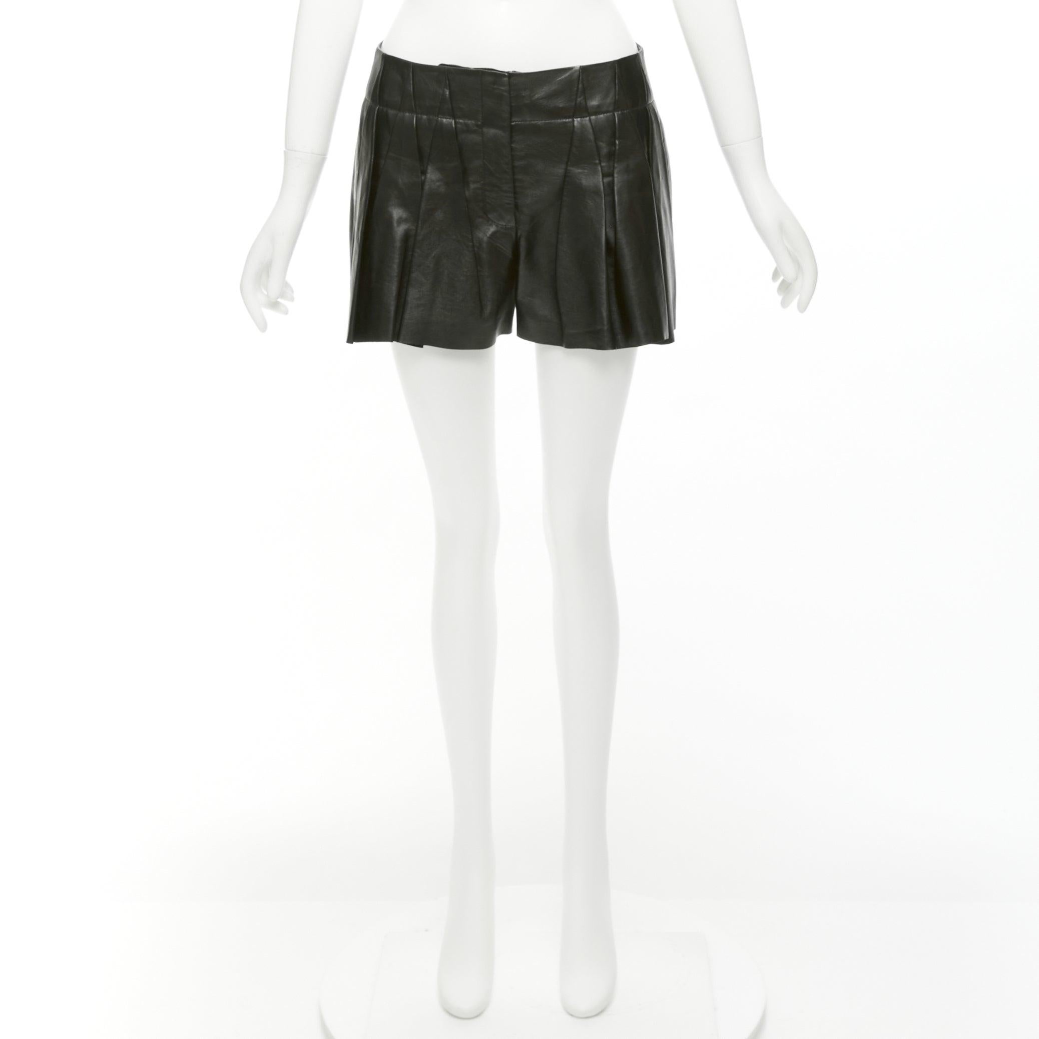 ALEXANDER WANG black lambskin leather pleated front shorts US2 S For Sale 4
