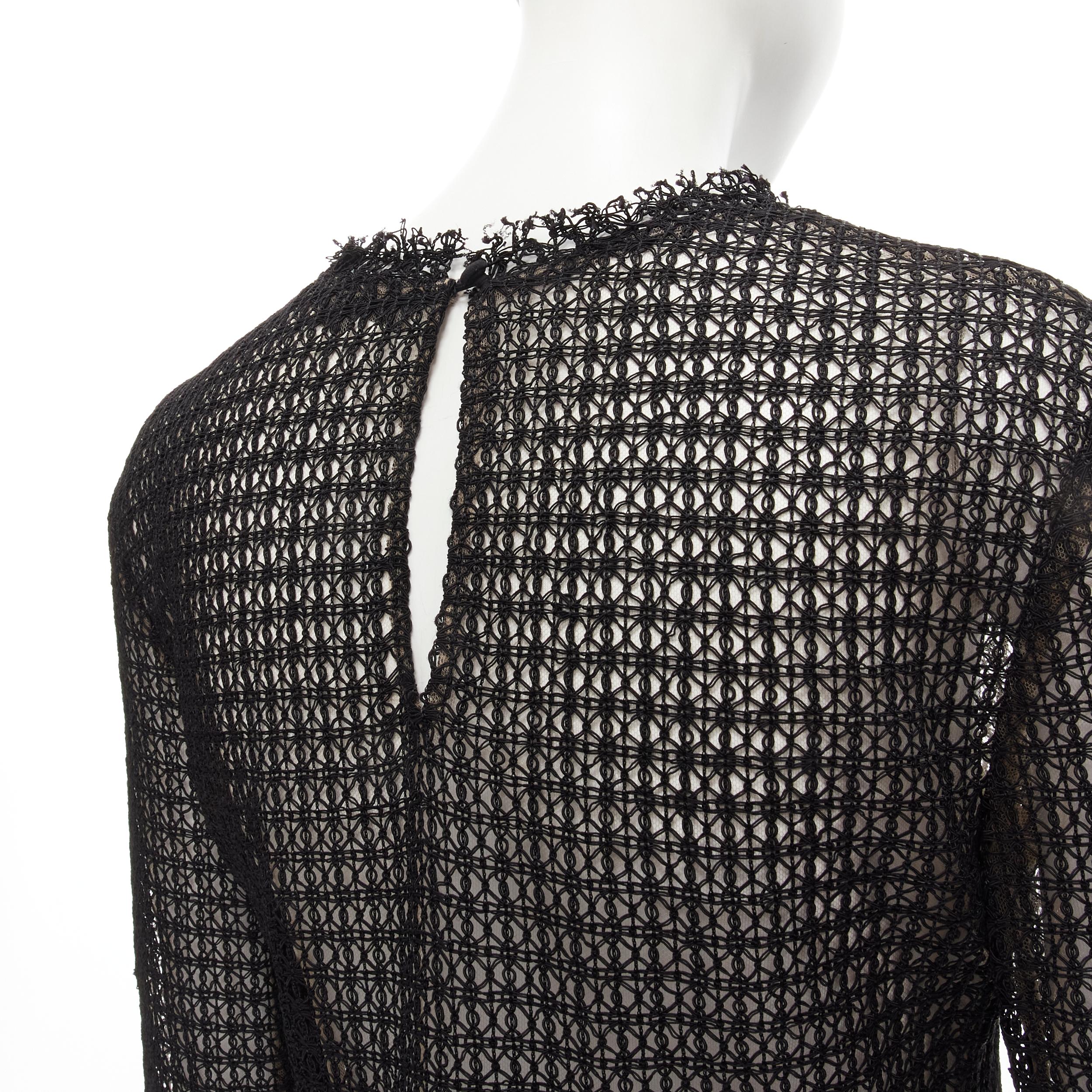 Women's ALEXANDER WANG black lattice weave frayed trim nude silk lined top US2 XS