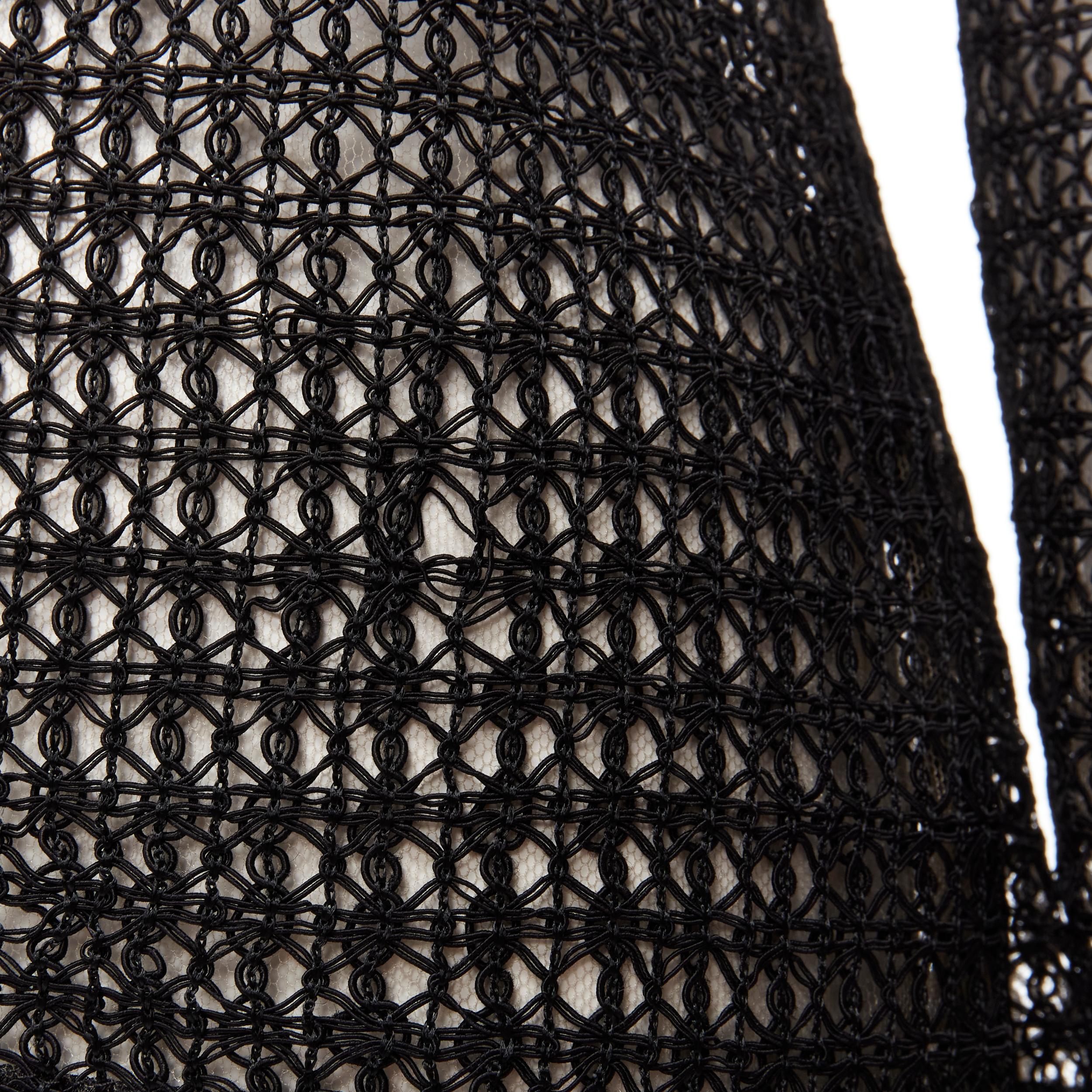 ALEXANDER WANG black lattice weave frayed trim nude silk lined top US2 XS 2