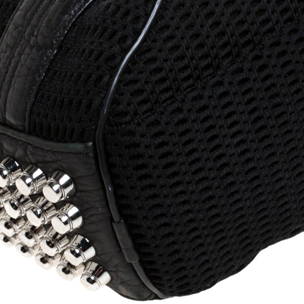 Alexander Wang Black Leather and Fabric Crochet Rocco Bag In Good Condition In Dubai, Al Qouz 2