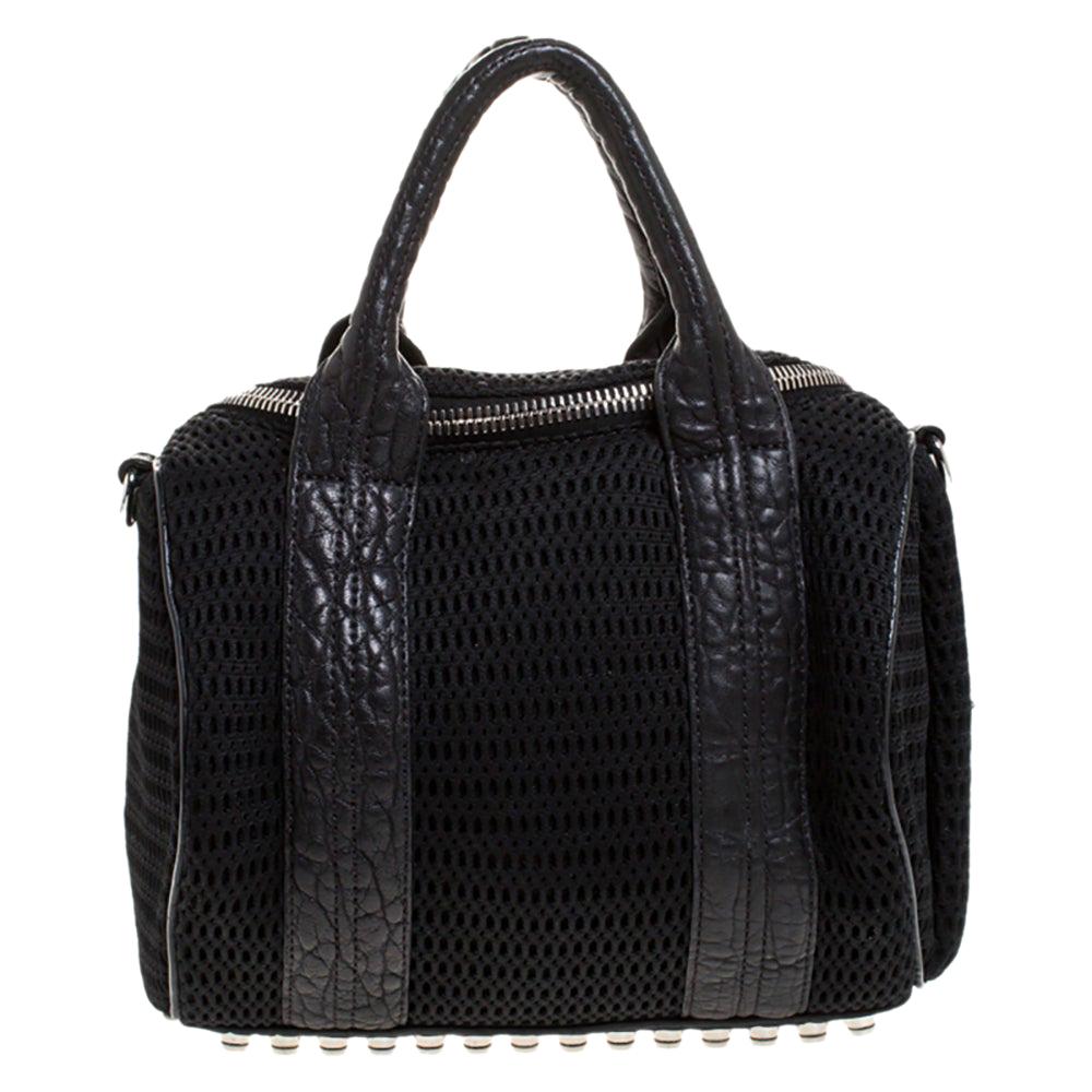 Alexander Wang Black Leather and Fabric Crochet Rocco Bag