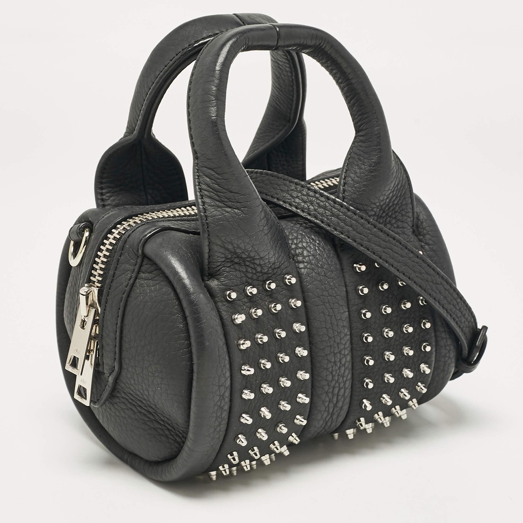 Alexander Wang Black Leather Baby Rockie Micro Stud Duffel Bag In Excellent Condition In Dubai, Al Qouz 2