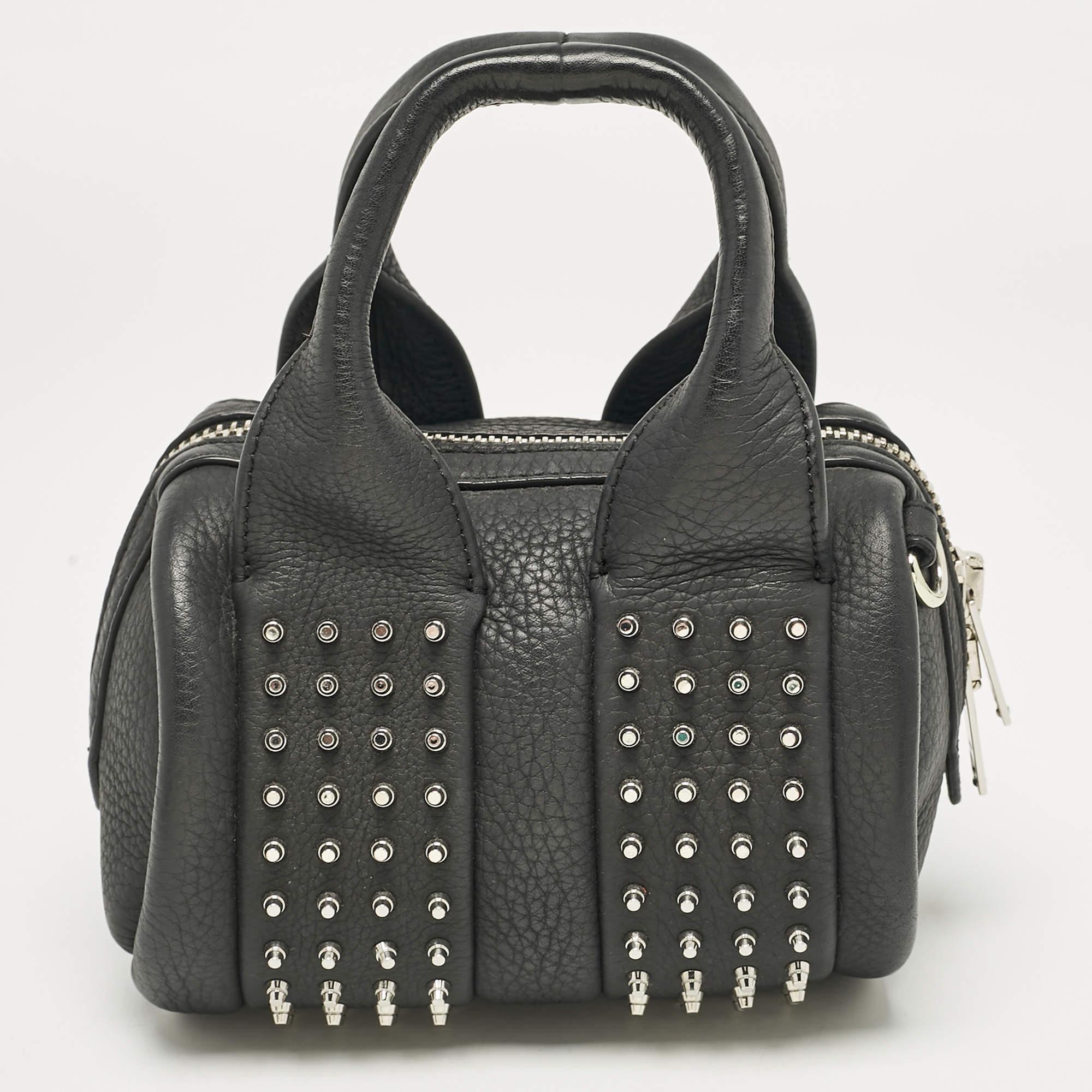 Women's Alexander Wang Black Leather Baby Rockie Micro Stud Duffel Bag
