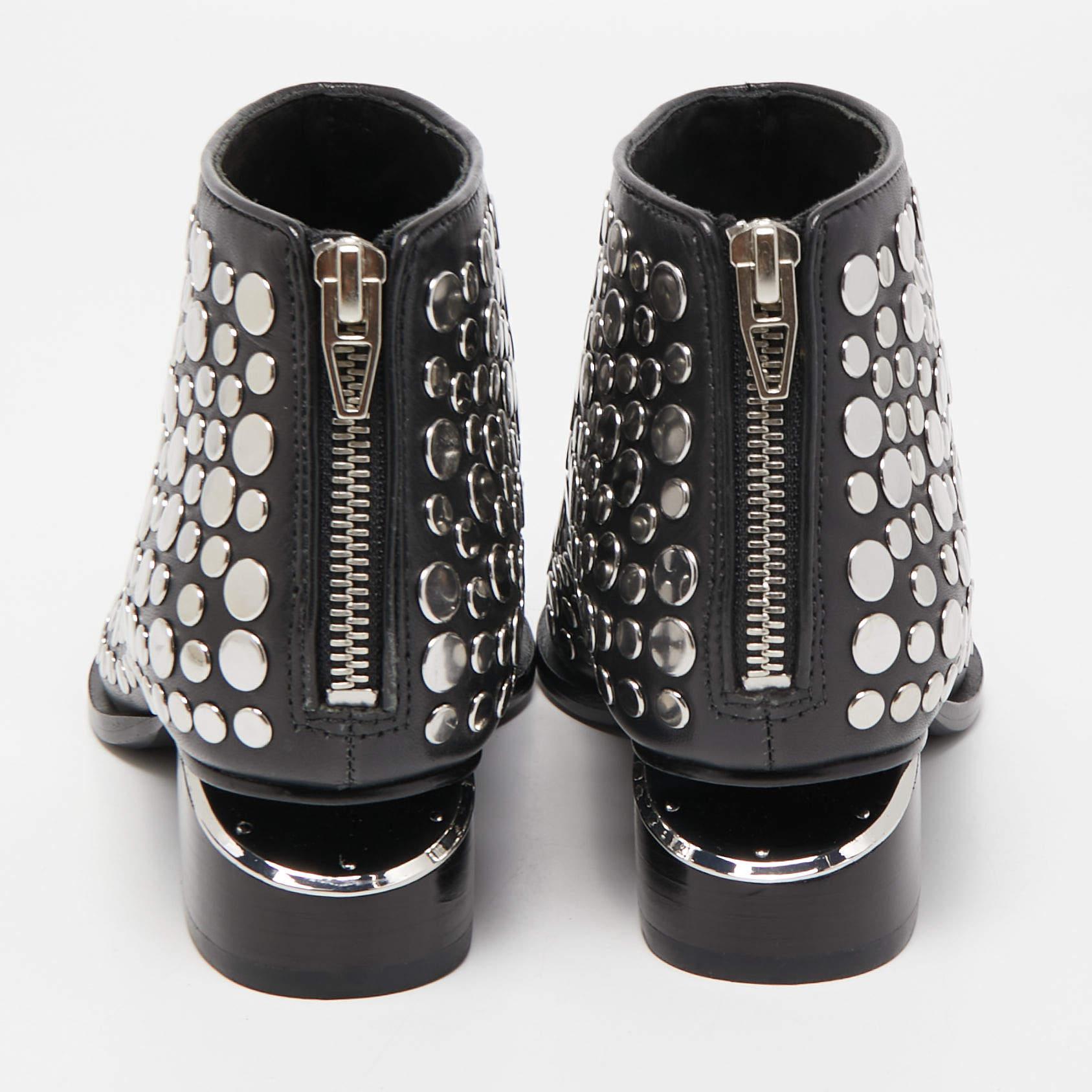 Alexander Wang Black Leather Embellished Ankle Length Boots Size 36 In New Condition In Dubai, Al Qouz 2