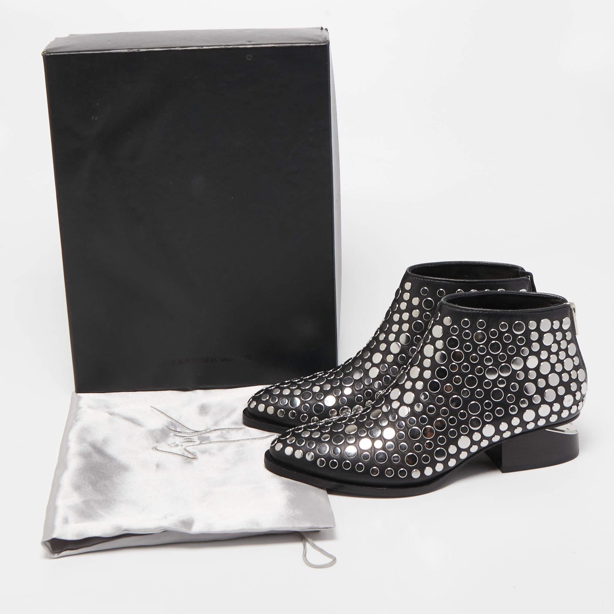 Alexander Wang Black Leather Embellished Ankle Length Boots Size 36 2