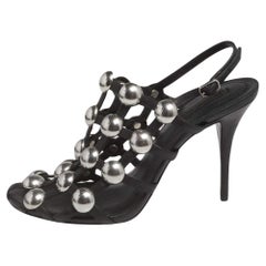 Alexander Wang Black Leather Embellished Slingback Sandals Size 38