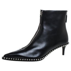 Alexander Wang Black Leather Eri Studded Pointed Toe Ankle Boots Size 39.5