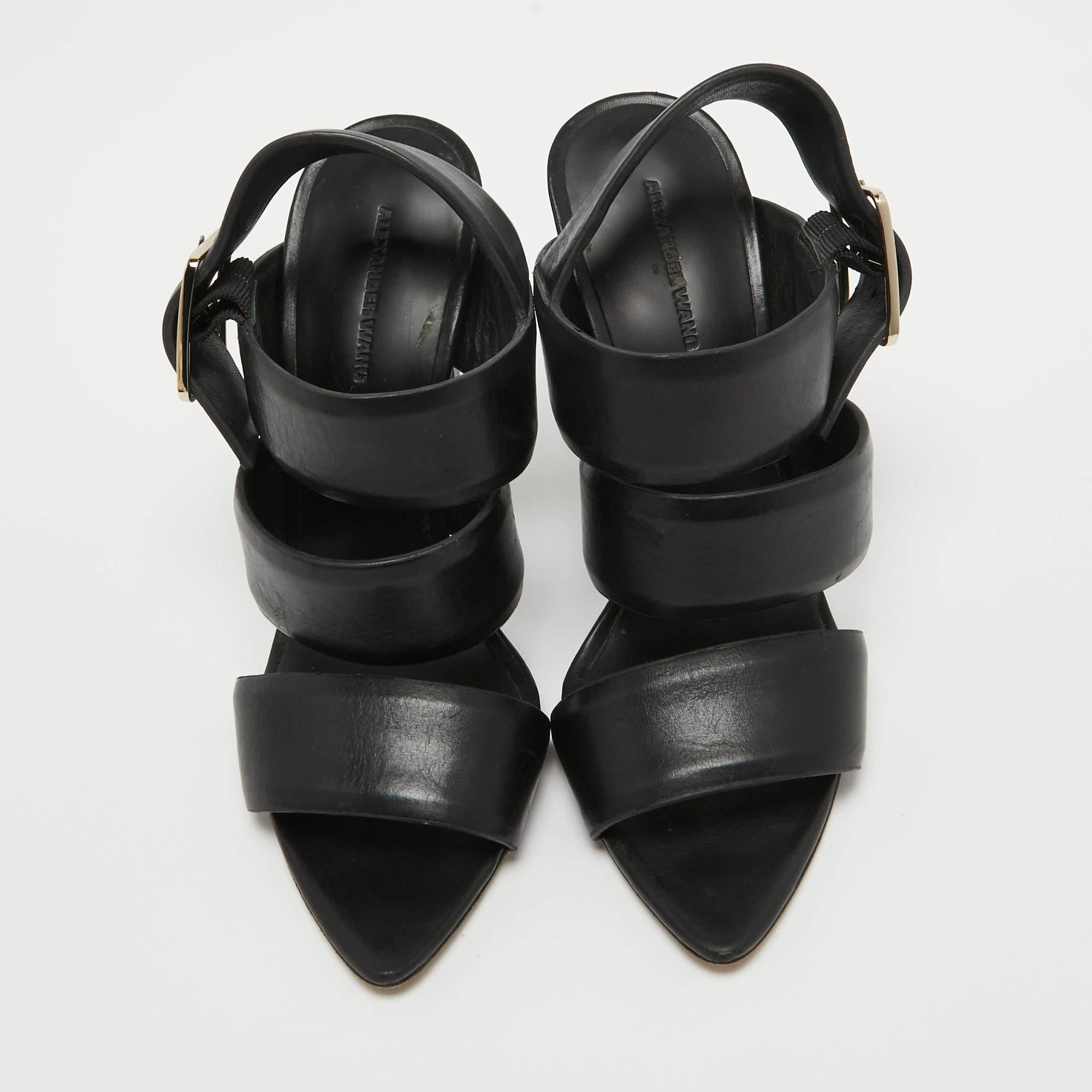 Alexander Wang Black Leather Slingback Sandals Size 36.5 In Fair Condition For Sale In Dubai, Al Qouz 2