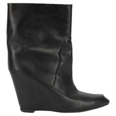 Alexander Wang Black Leather Zip Up Wedge Boots Size IT 37