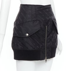 ALEXANDER WANG schwarzer Logo-Print dekonstruierter Bomber-Nylon-Minirock US0 XS