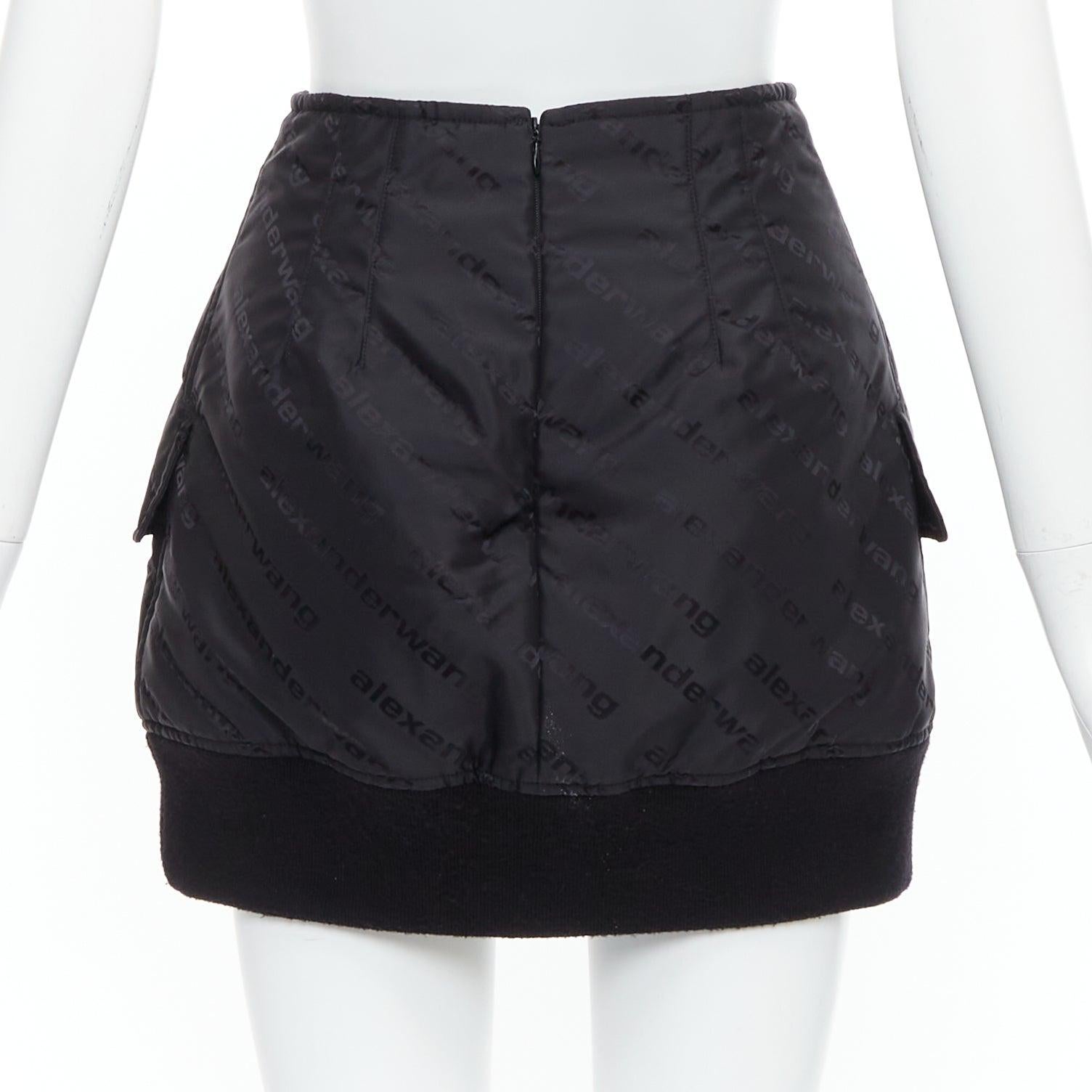 ALEXANDER WANG black logo print deconstructed bomber nylon mini skirt US0 XS In Good Condition For Sale In Hong Kong, NT