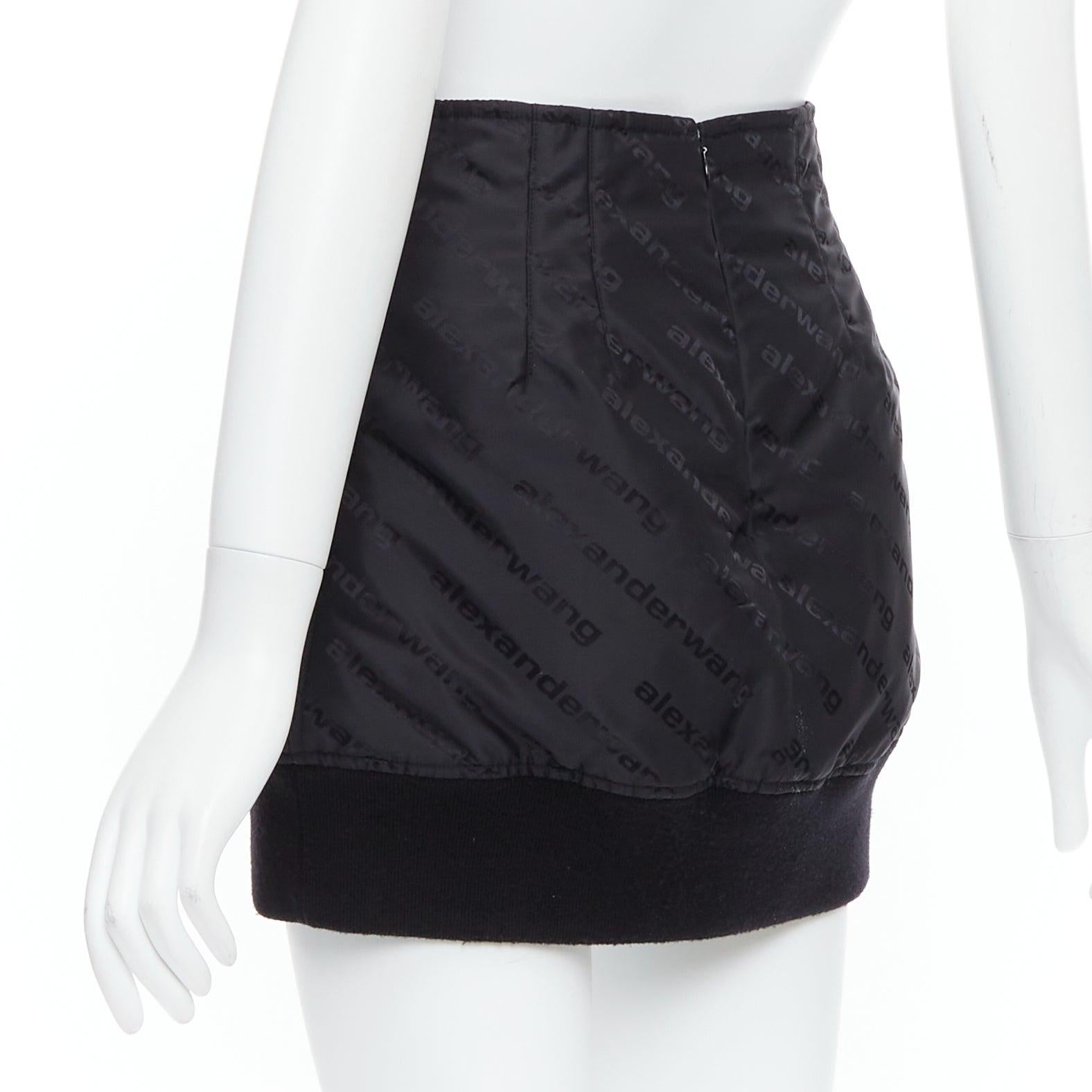 Women's ALEXANDER WANG black logo print deconstructed bomber nylon mini skirt US0 XS For Sale