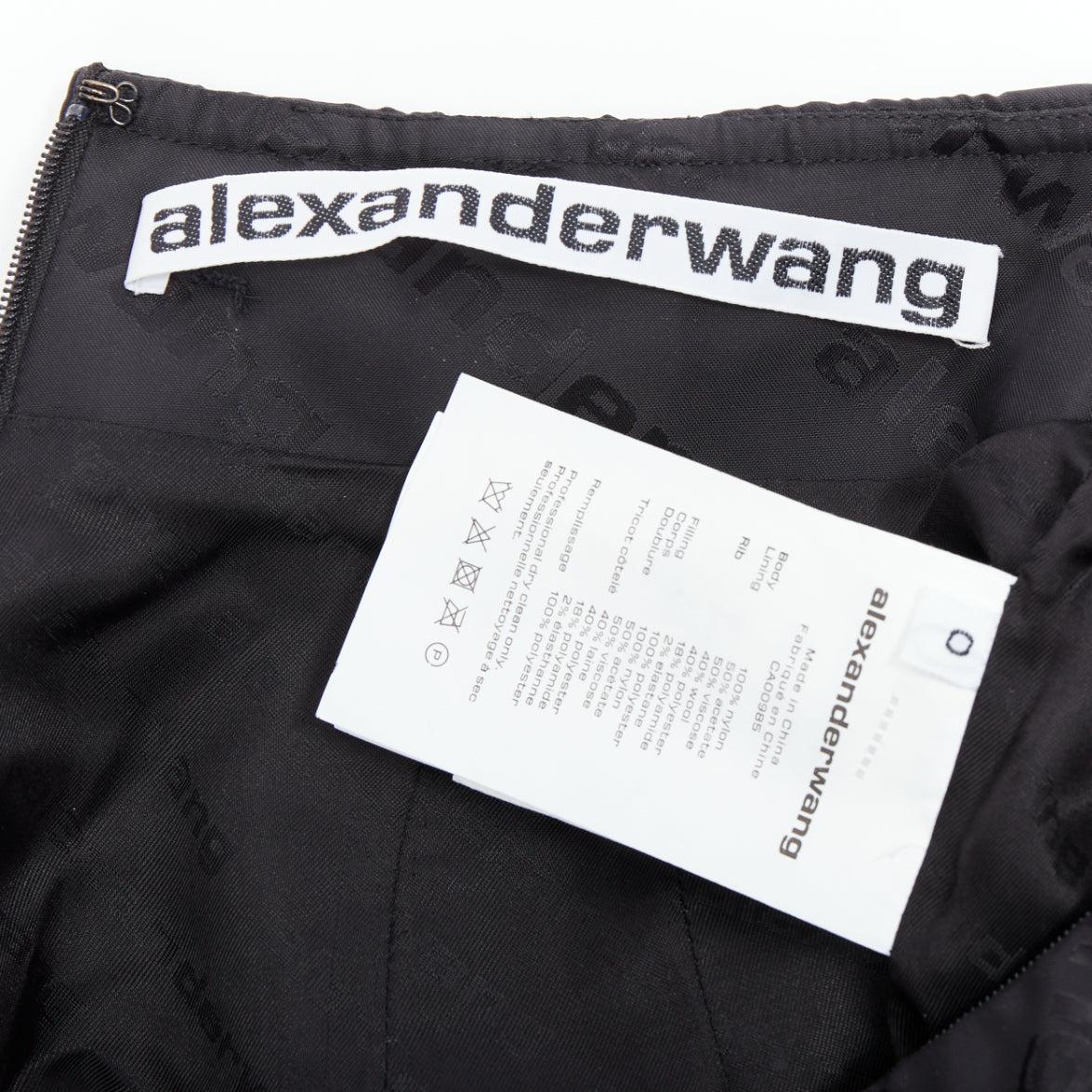 ALEXANDER WANG black logo print deconstructed bomber nylon mini skirt US0 XS For Sale 2