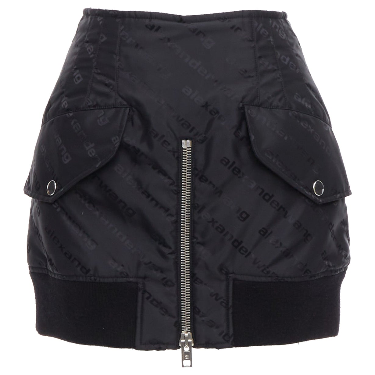 Alexander Wang, minigonna in nylon con stampa logo nera e bomber decostruito US0 XS