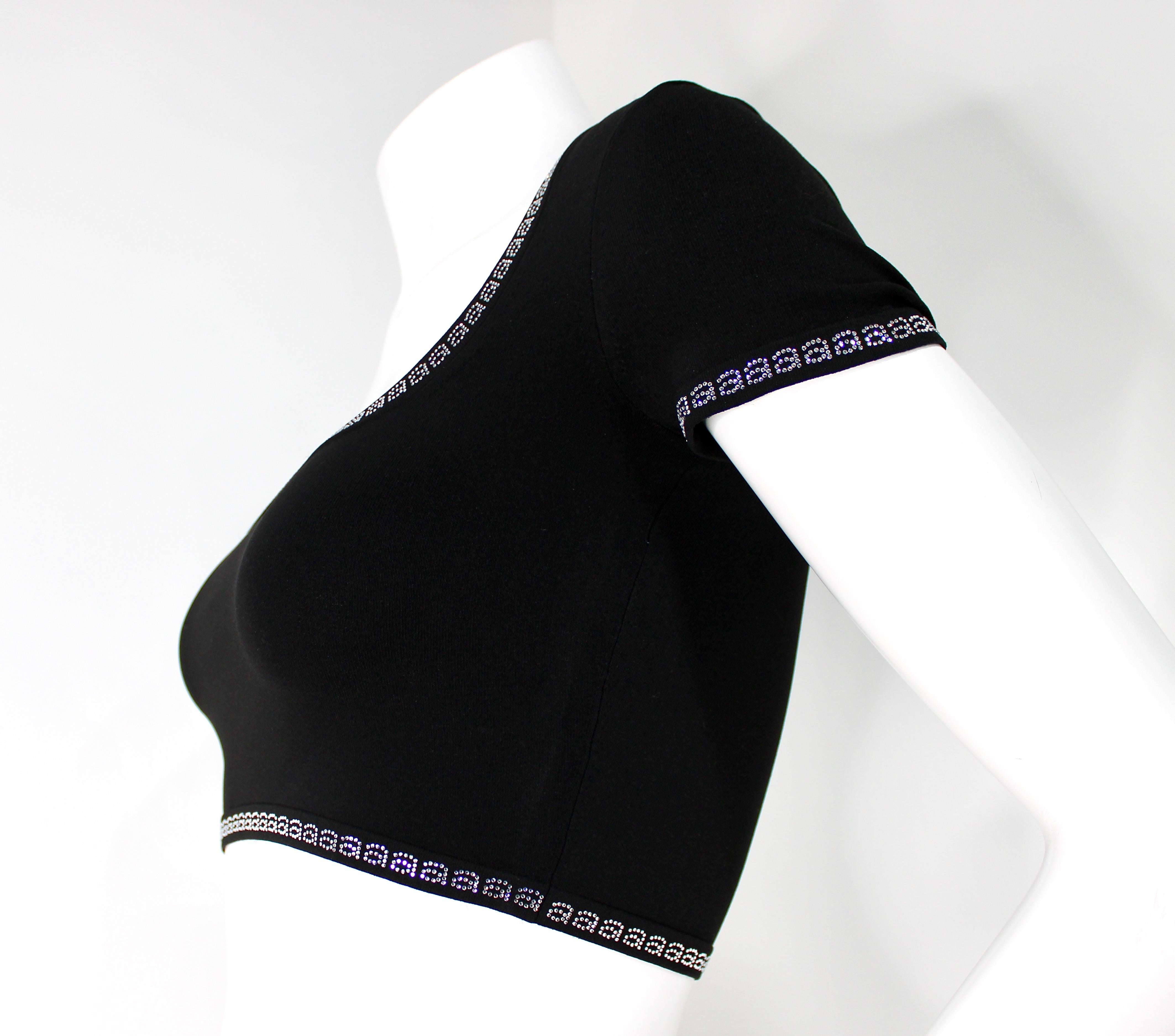 Alexander Wang - Crop Top nero con logo e strass In condizioni buone in vendita a Scottsdale, AZ