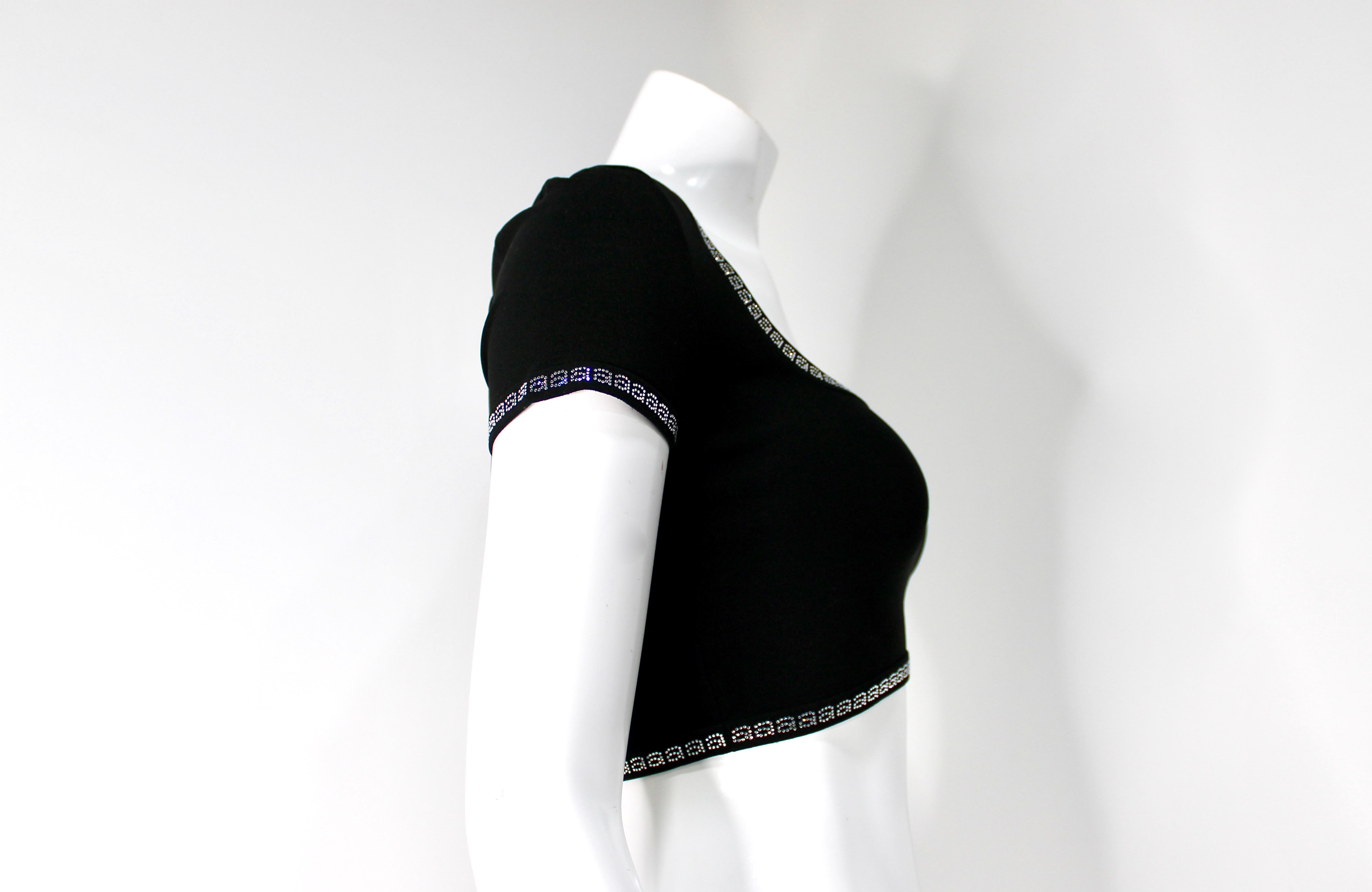 Alexander Wang - Crop Top nero con logo e strass in vendita 1