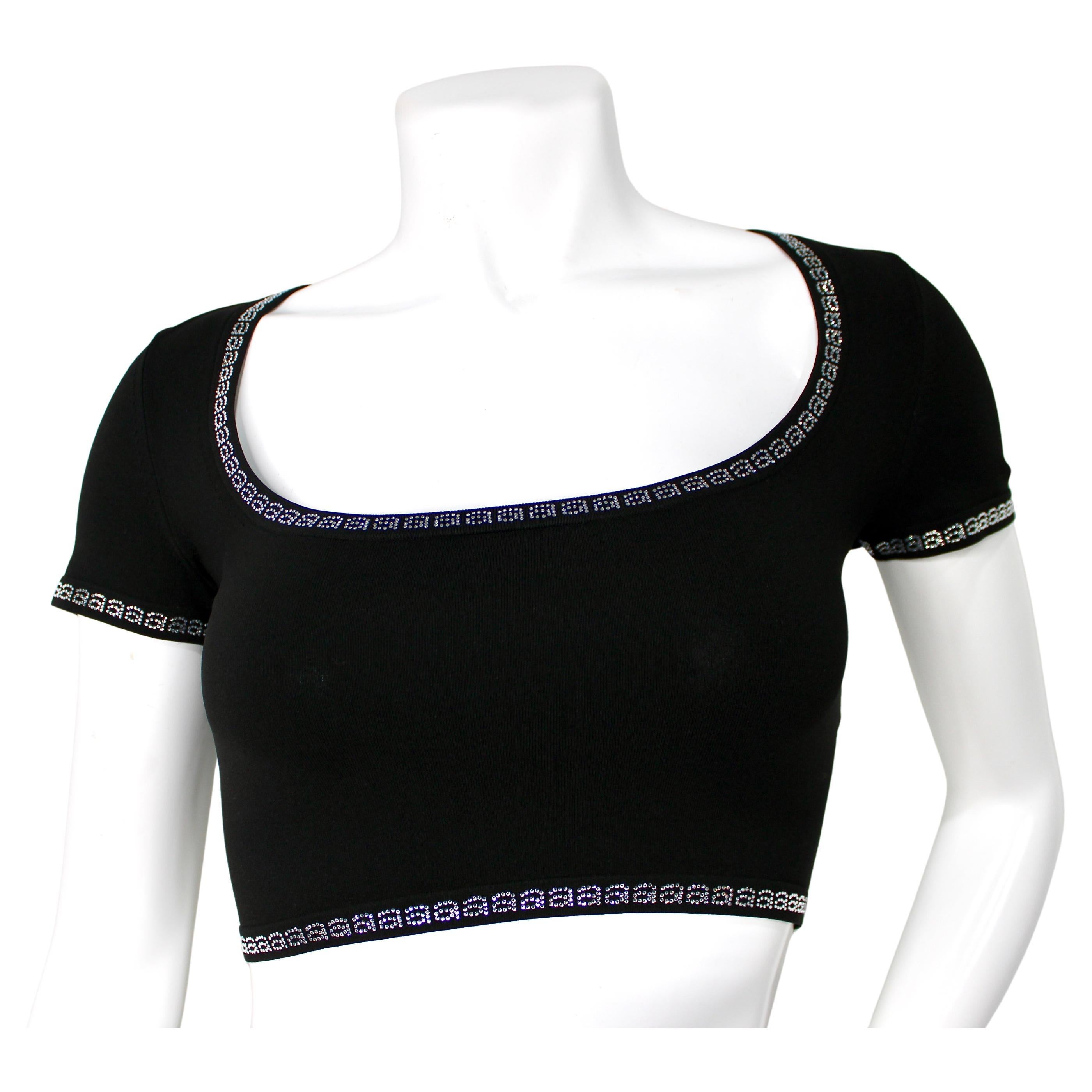 Alexander Wang - Crop Top nero con logo e strass in vendita