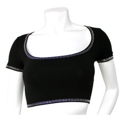 Alexander Wang Black Logo Rhinestone Trim Crop Top