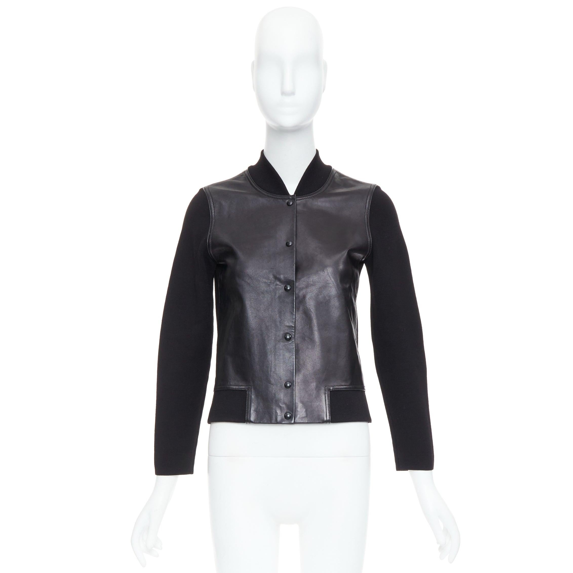 Alexander Wang, bomber nero in misto lana merino e pelle M. in vendita 5