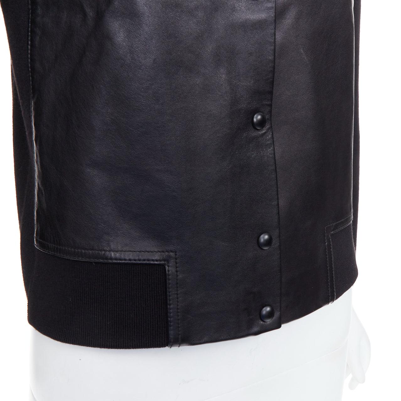 Alexander Wang, bomber nero in misto lana merino e pelle M. in vendita 3