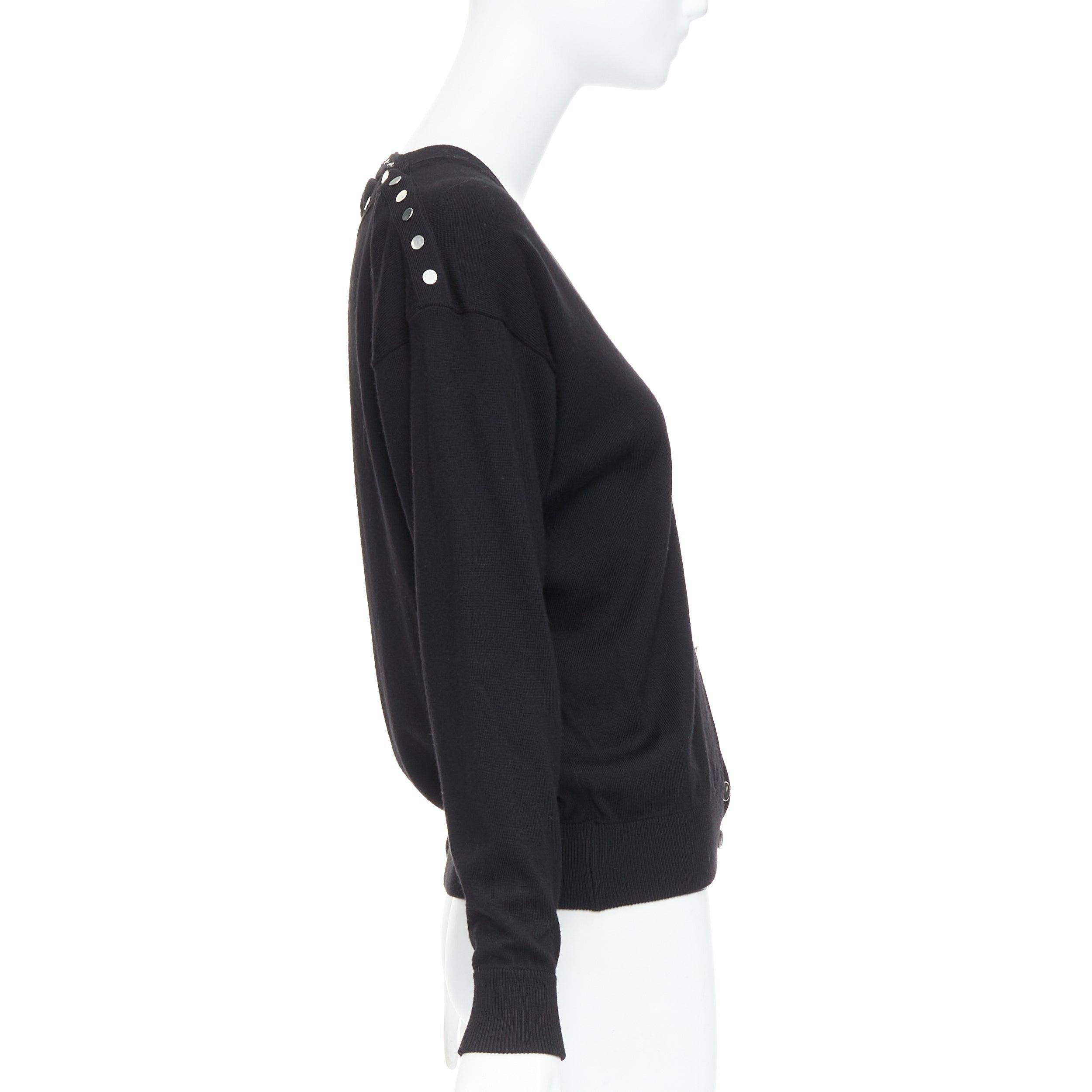 ALEXANDER WANG black merino wool silk trim sheer back cardigan XS In Excellent Condition For Sale In Hong Kong, NT