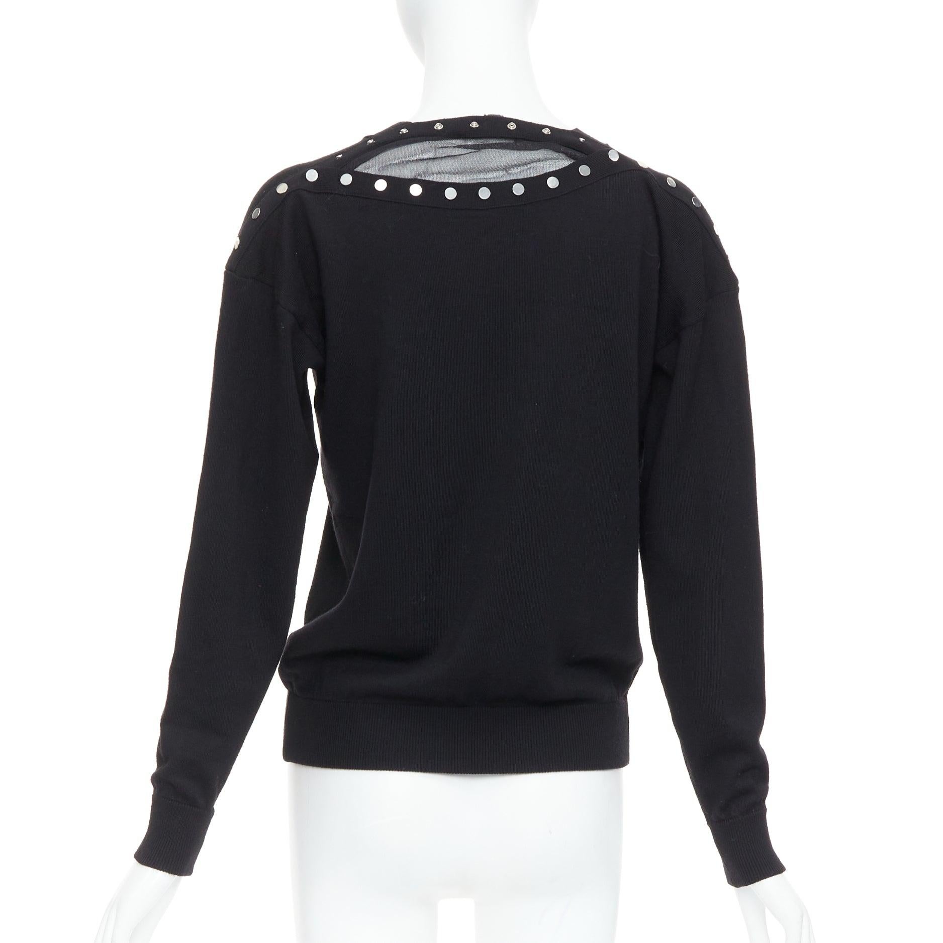 Women's ALEXANDER WANG black merino wool silk trim sheer back cardigan XS For Sale