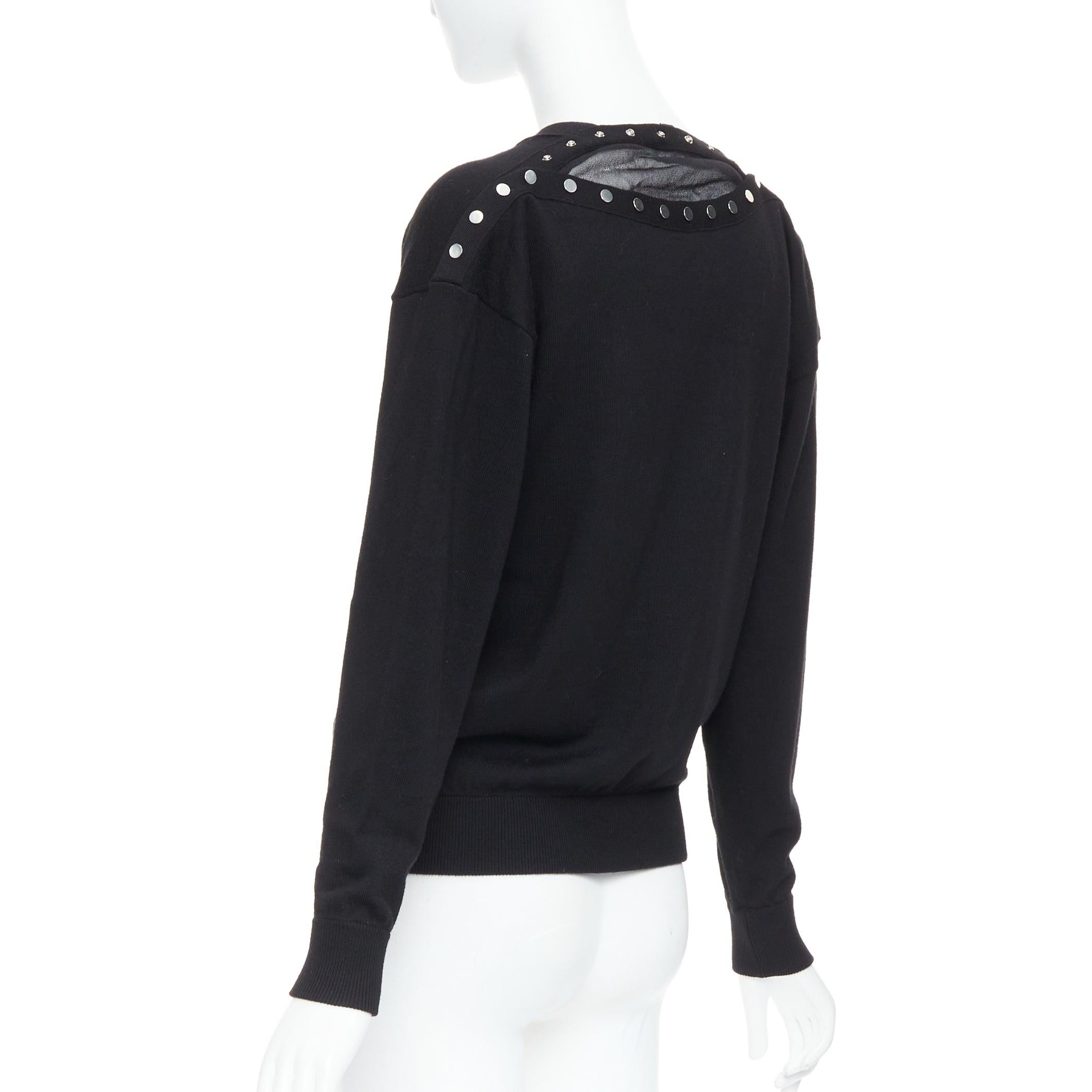 ALEXANDER WANG black merino wool silk trim sheer back cardigan XS For Sale 1