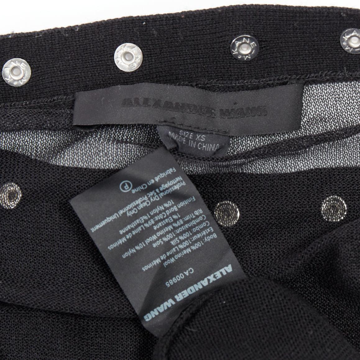 ALEXANDER WANG black merino wool silk trim sheer back cardigan XS For Sale 3