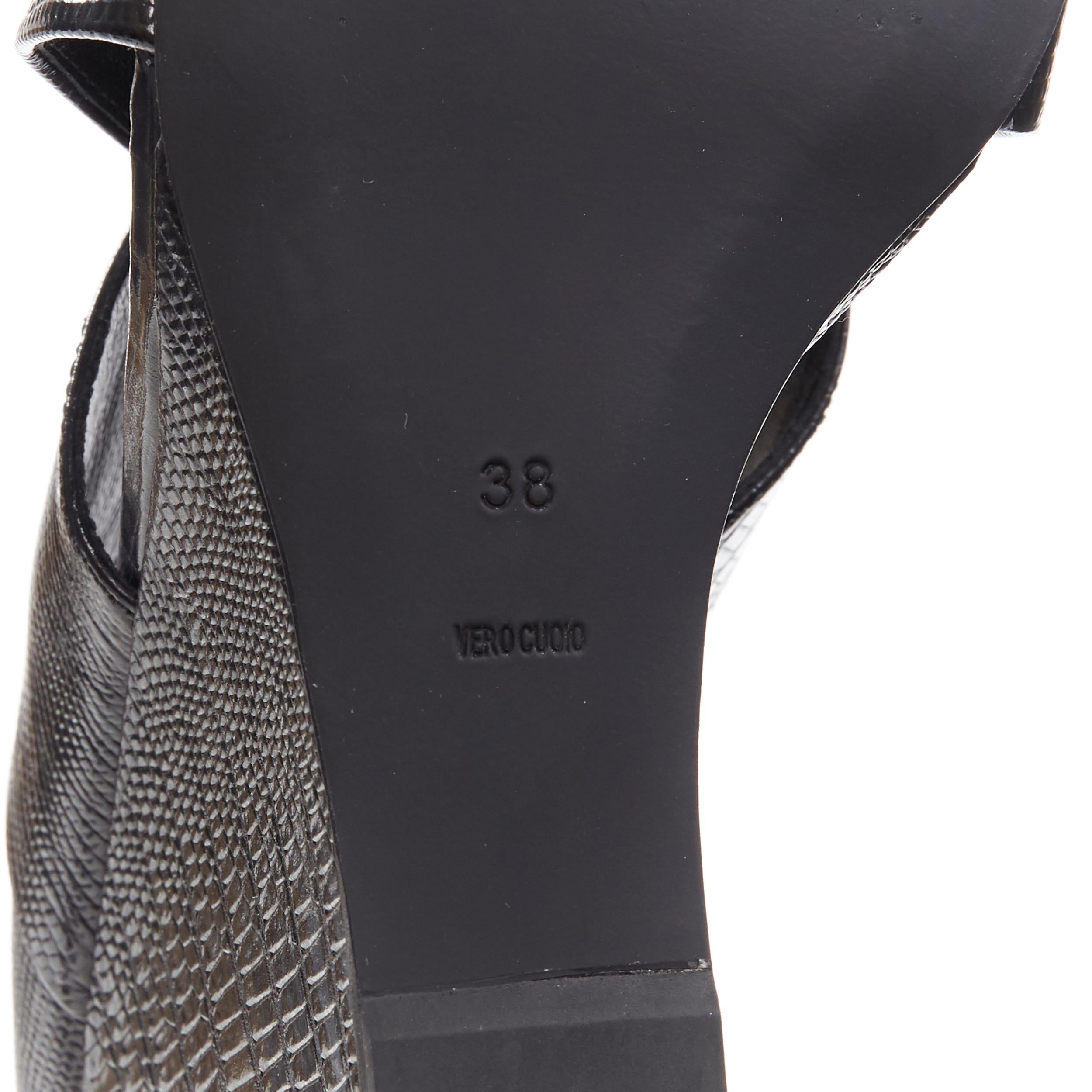 ALEXANDER WANG black mock lizard print cross strap cut out wedge sandal EU38 3