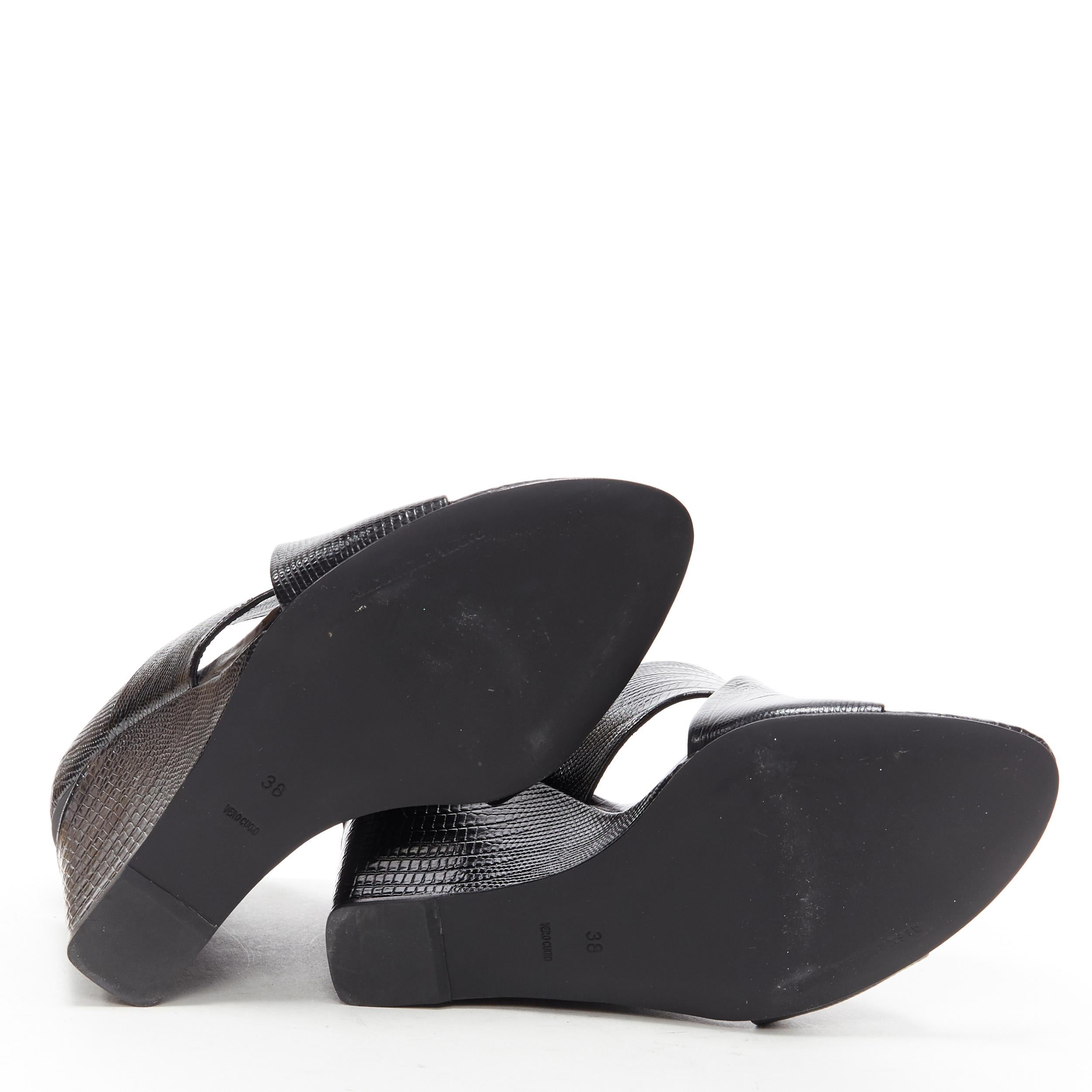Black ALEXANDER WANG black mock lizard print cross strap cut out wedge sandal EU38
