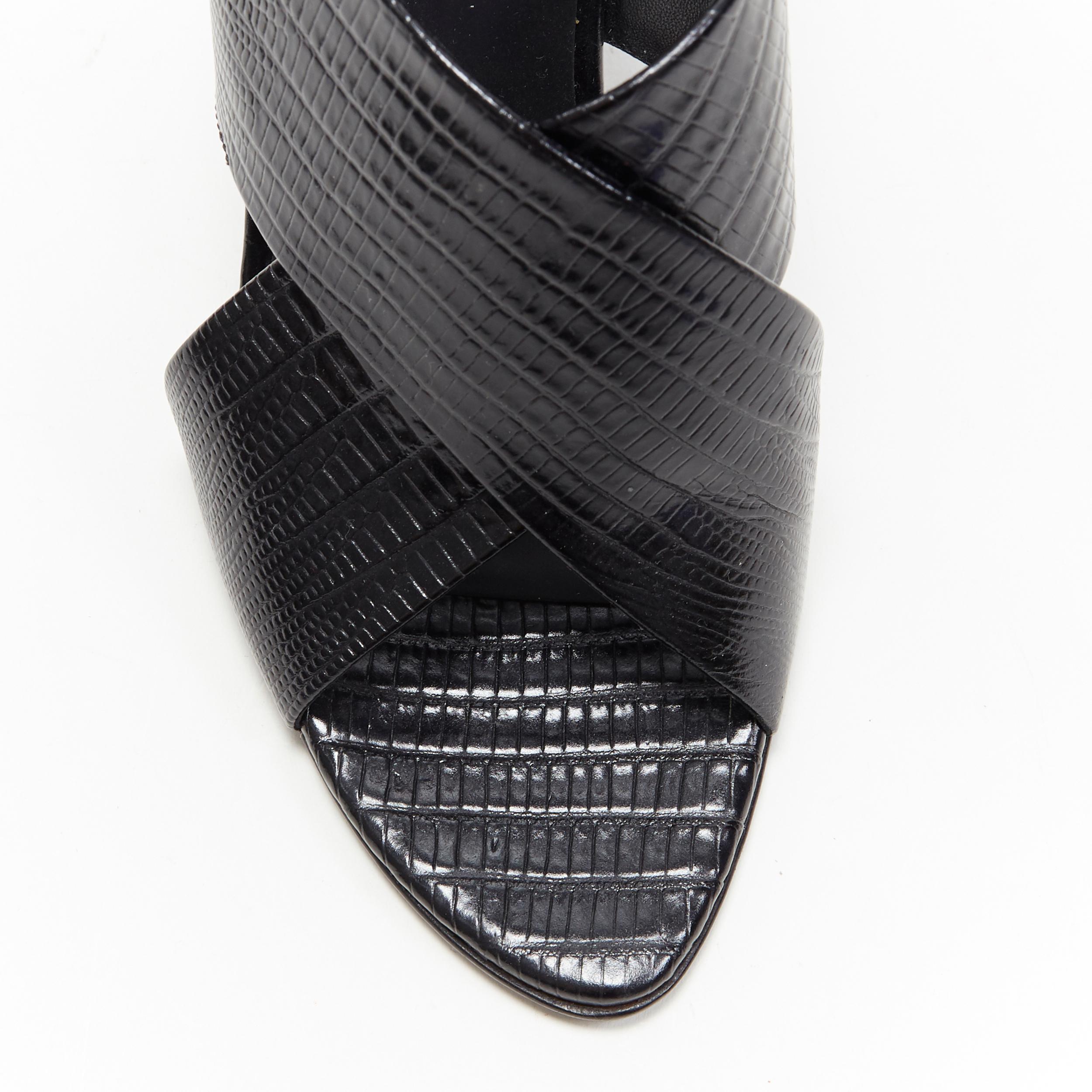 ALEXANDER WANG black mock lizard print cross strap cut out wedge sandal EU38 In Excellent Condition In Hong Kong, NT