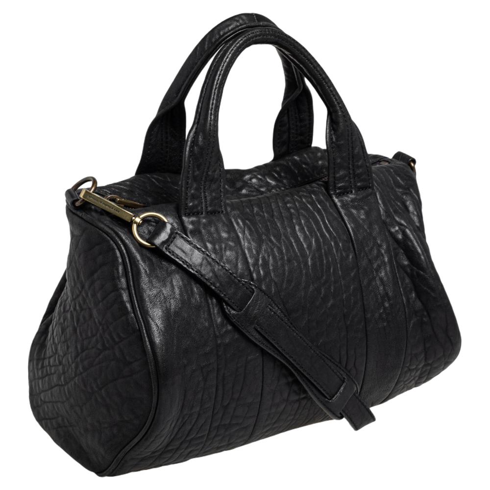 Alexander Wang Black Pebbled Leather Rocco Duffle Bag In Good Condition In Dubai, Al Qouz 2