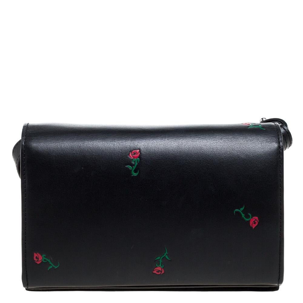 Alexander Wang Black Rose Embossed Leather Prisma Biker Shoulder Bag In Good Condition In Dubai, Al Qouz 2